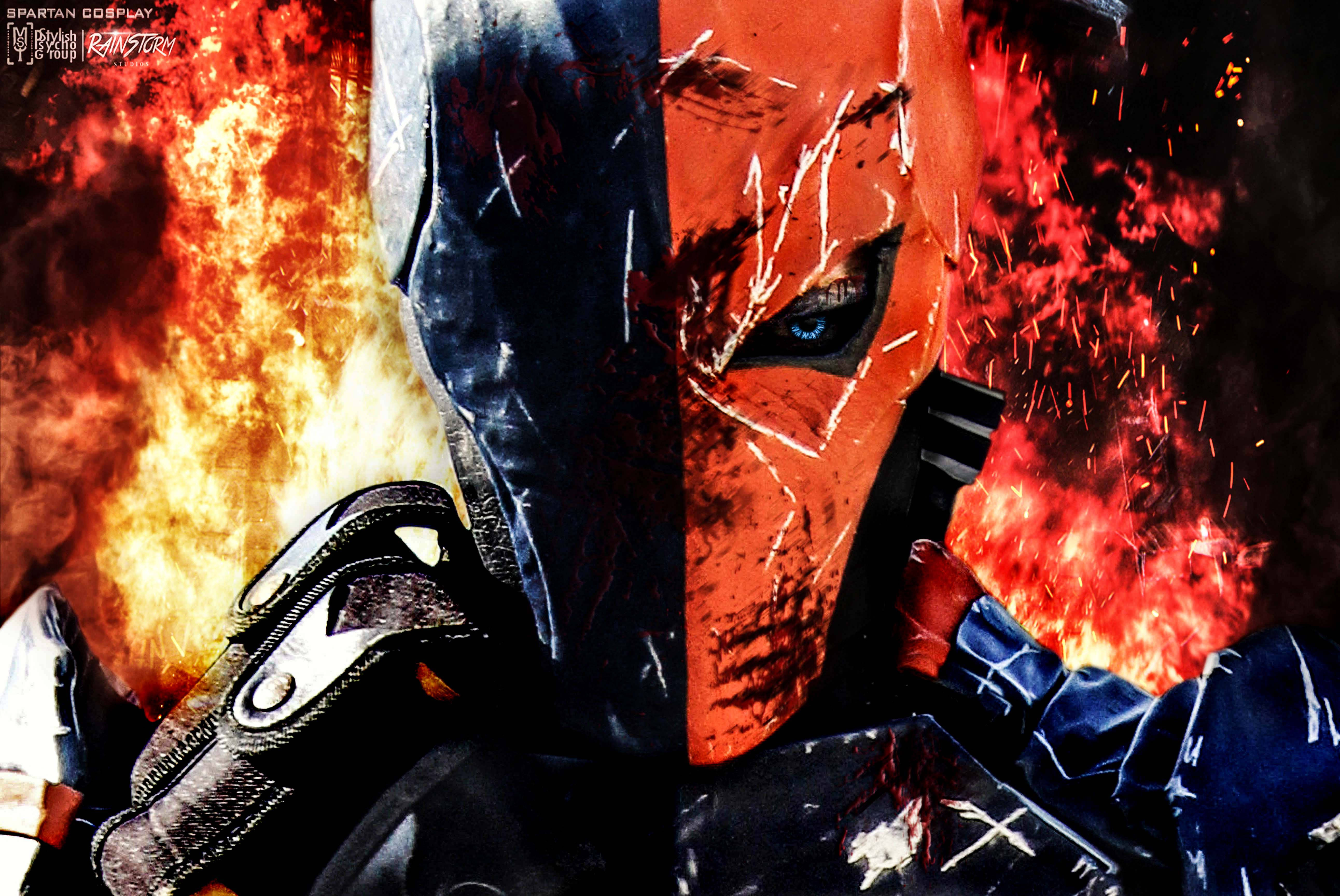 Deathstroke, black, red, 5K Desktop Wallpaper
