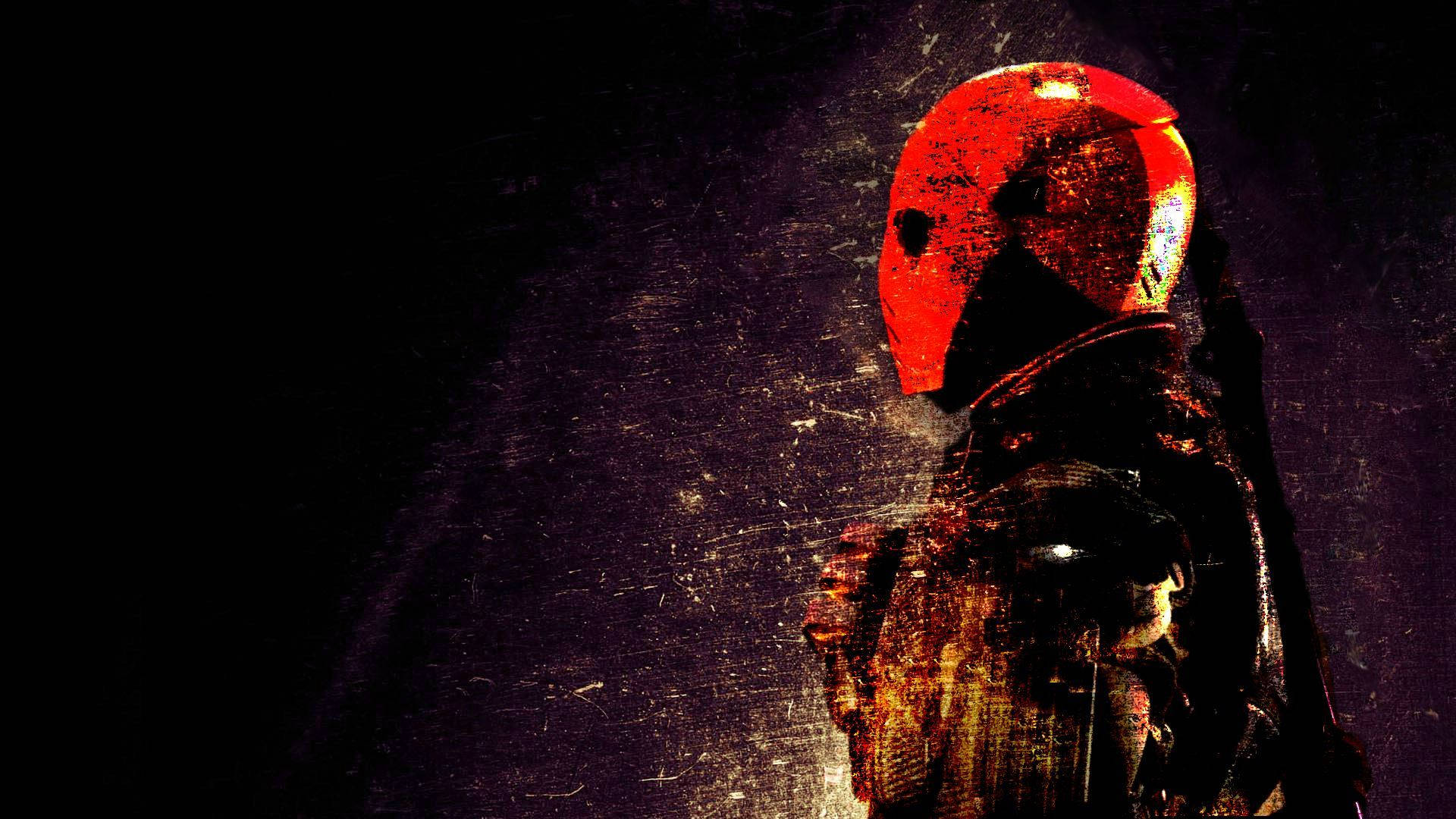 Deathstroke, red helmet, silhouetted, Full HD Desktop Wallpaper