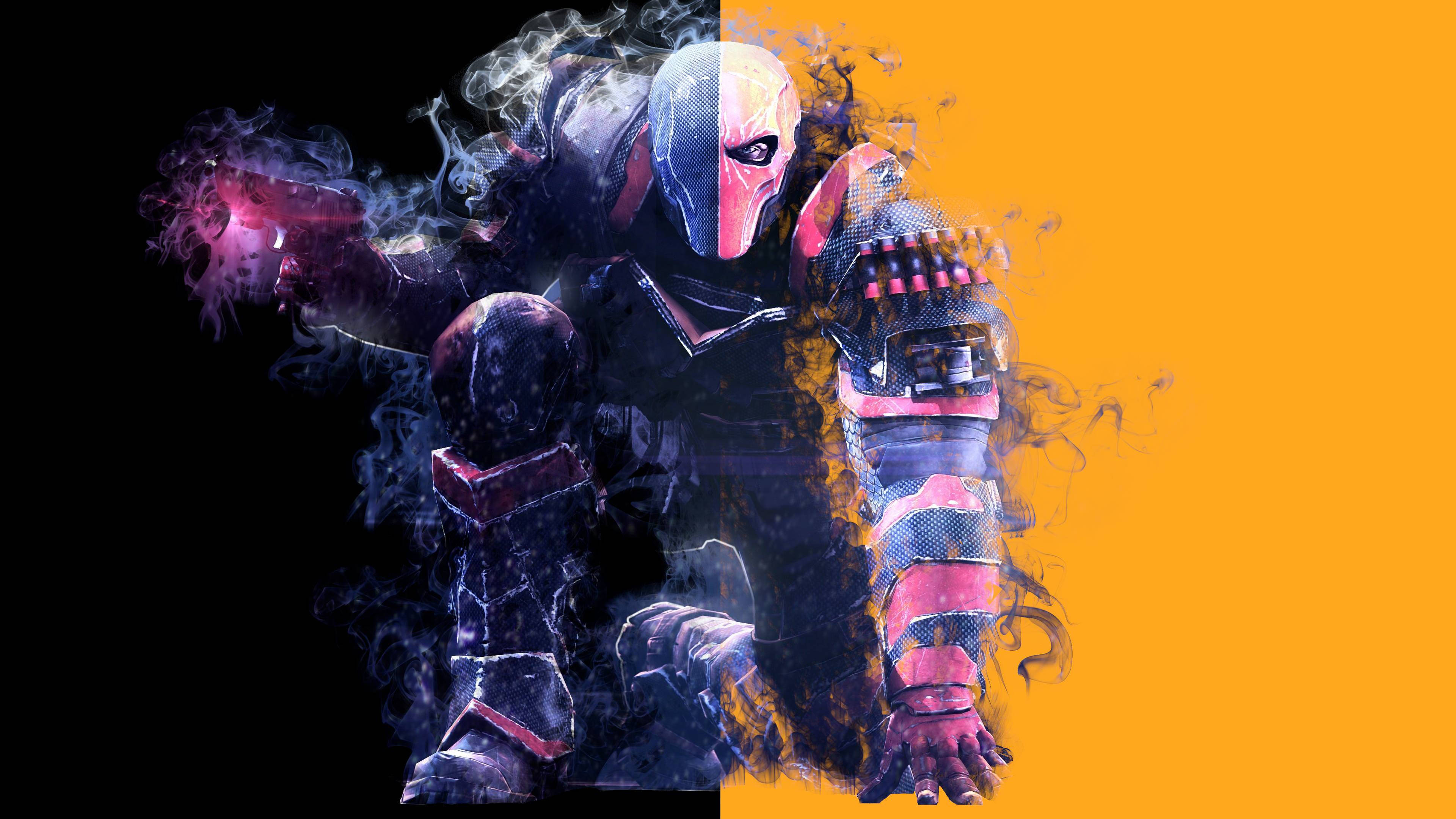 Deathstroke, masked superhero, half-dissolving into smoke, 4K Desktop Wallpaper