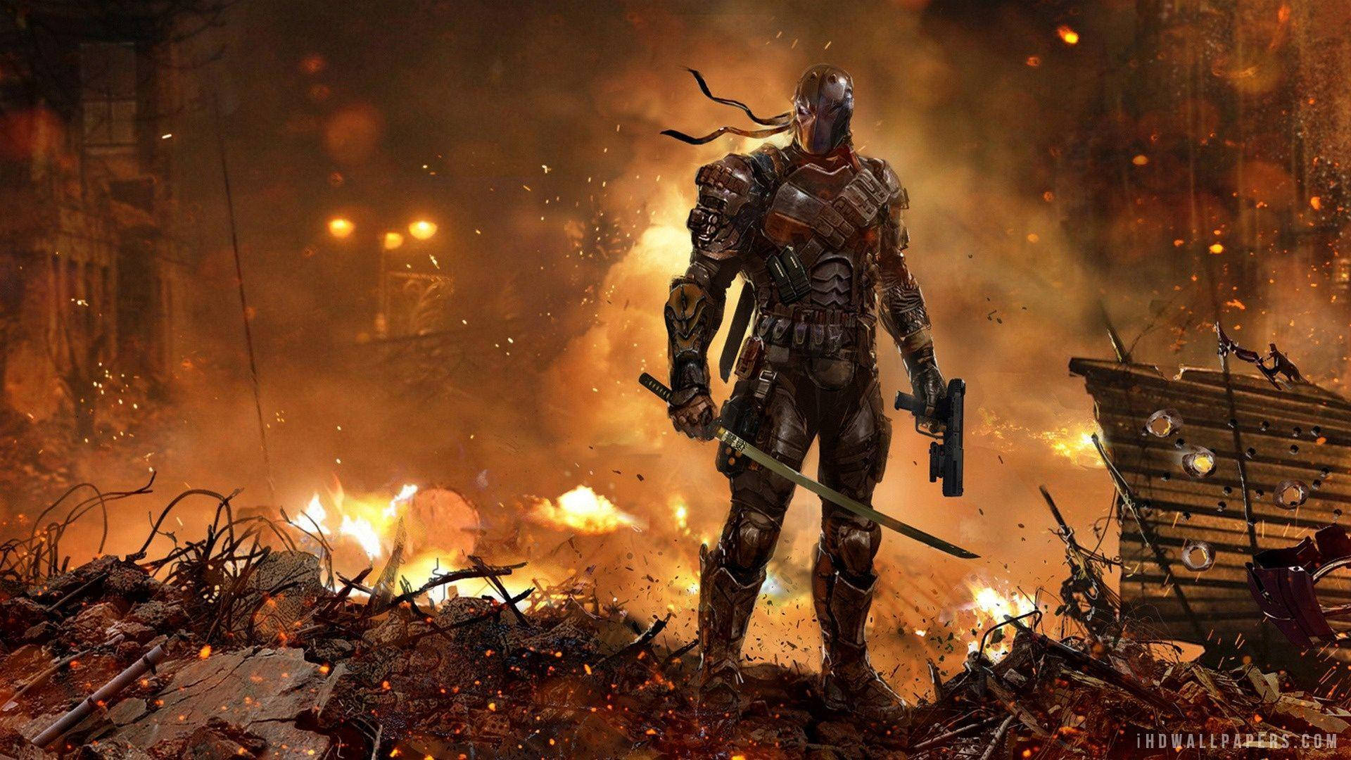 Deathstroke, sword, pistol, Full HD Desktop Wallpaper