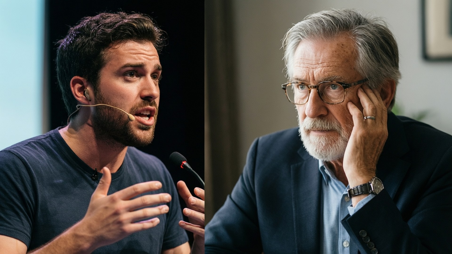 Generational Debate Clash, split-screen, youthful passion, Full HD Desktop Wallpaper