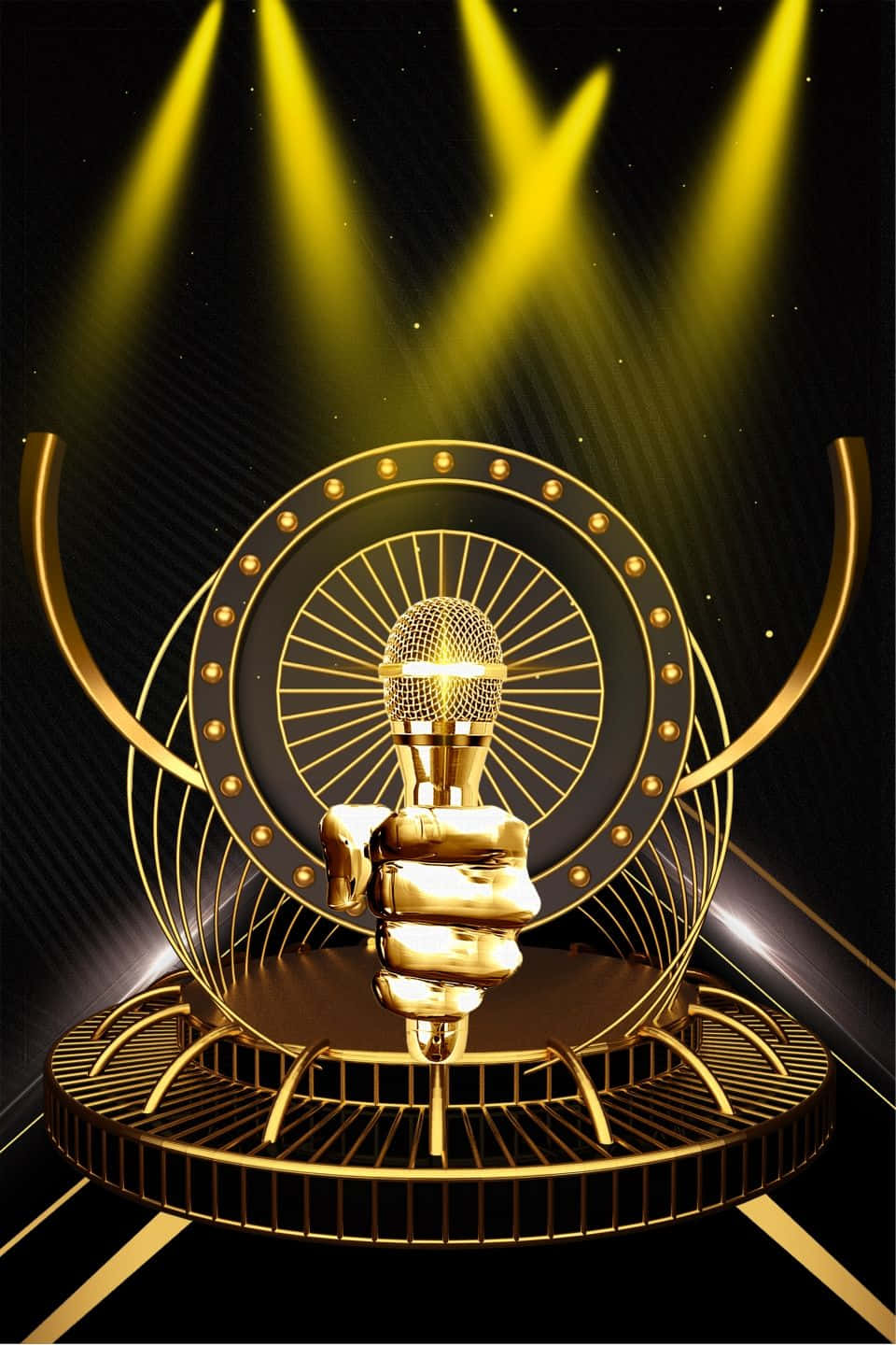 golden microphone, golden fist, spotlights, HD Phone Wallpaper