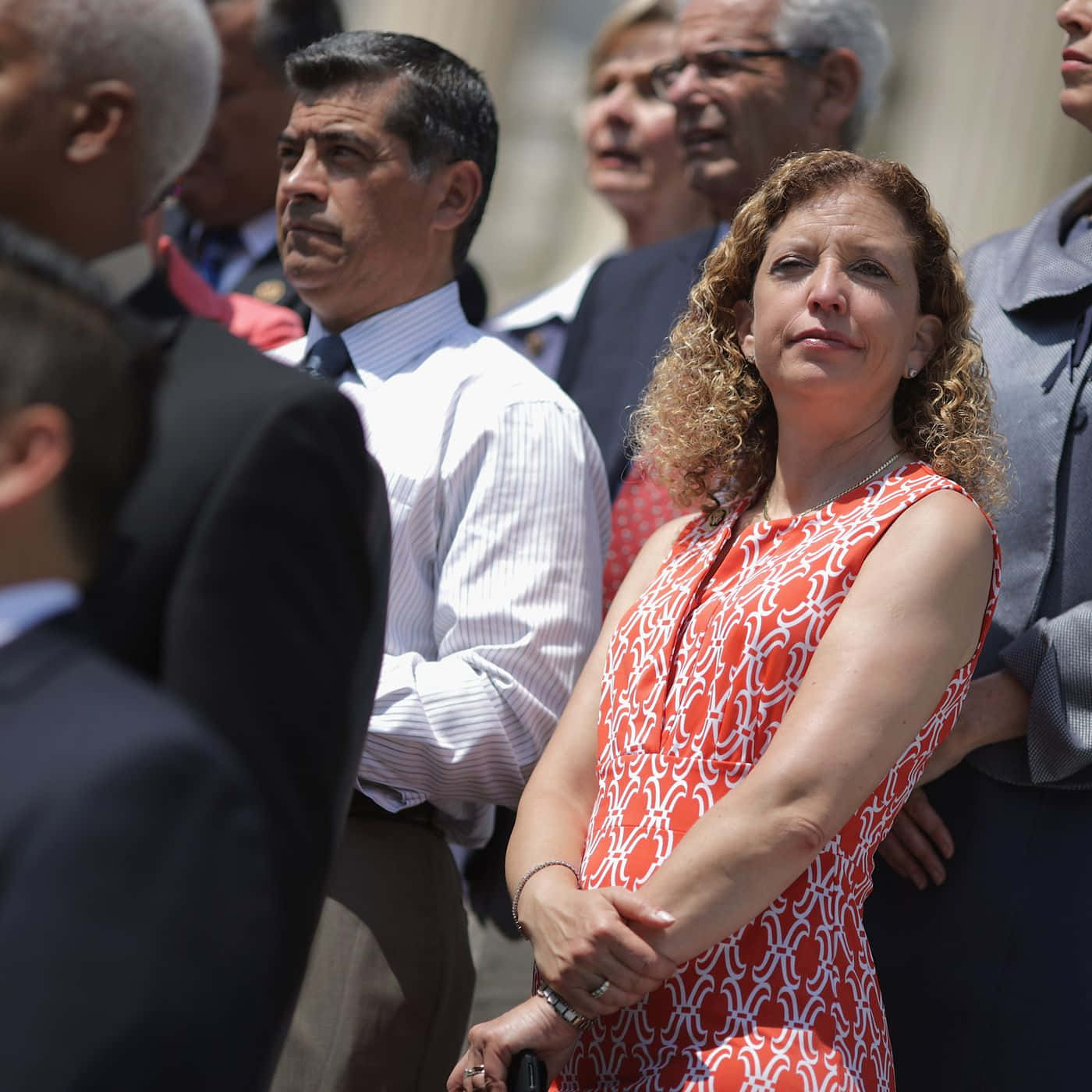 Debbie Wasserman Schultz, red and white patterned dress, formally dressed people, HD Desktop Wallpaper