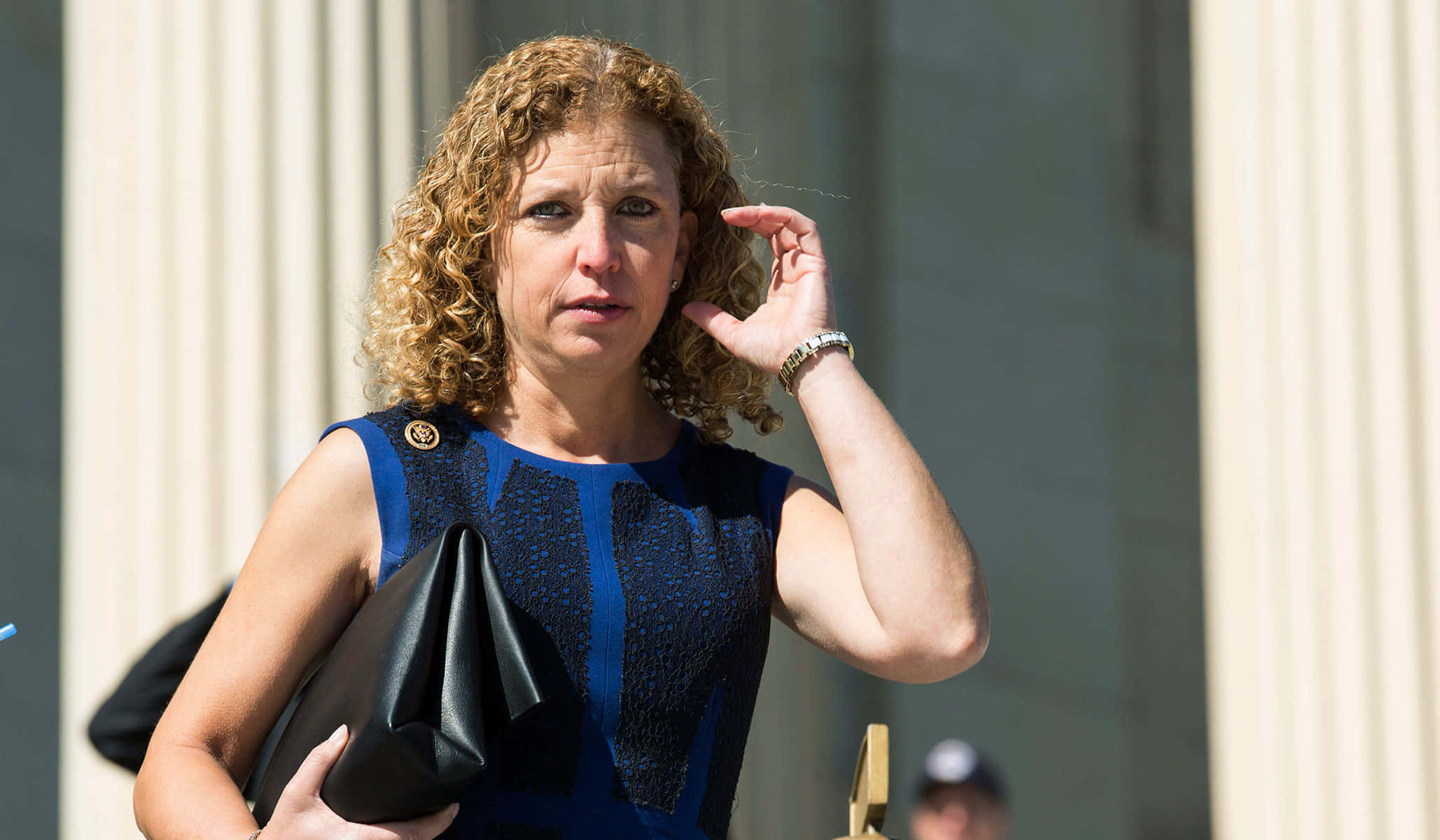 Debbie Wasserman Schultz, blue dress, black clutch, Full HD Desktop Wallpaper
