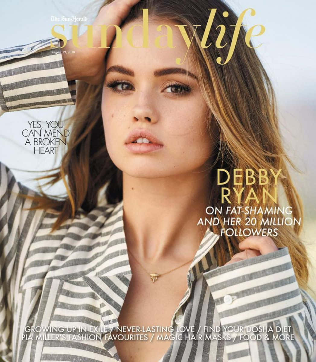 Debby Ryan, striped shirt, text overlay, SD Phone Wallpaper