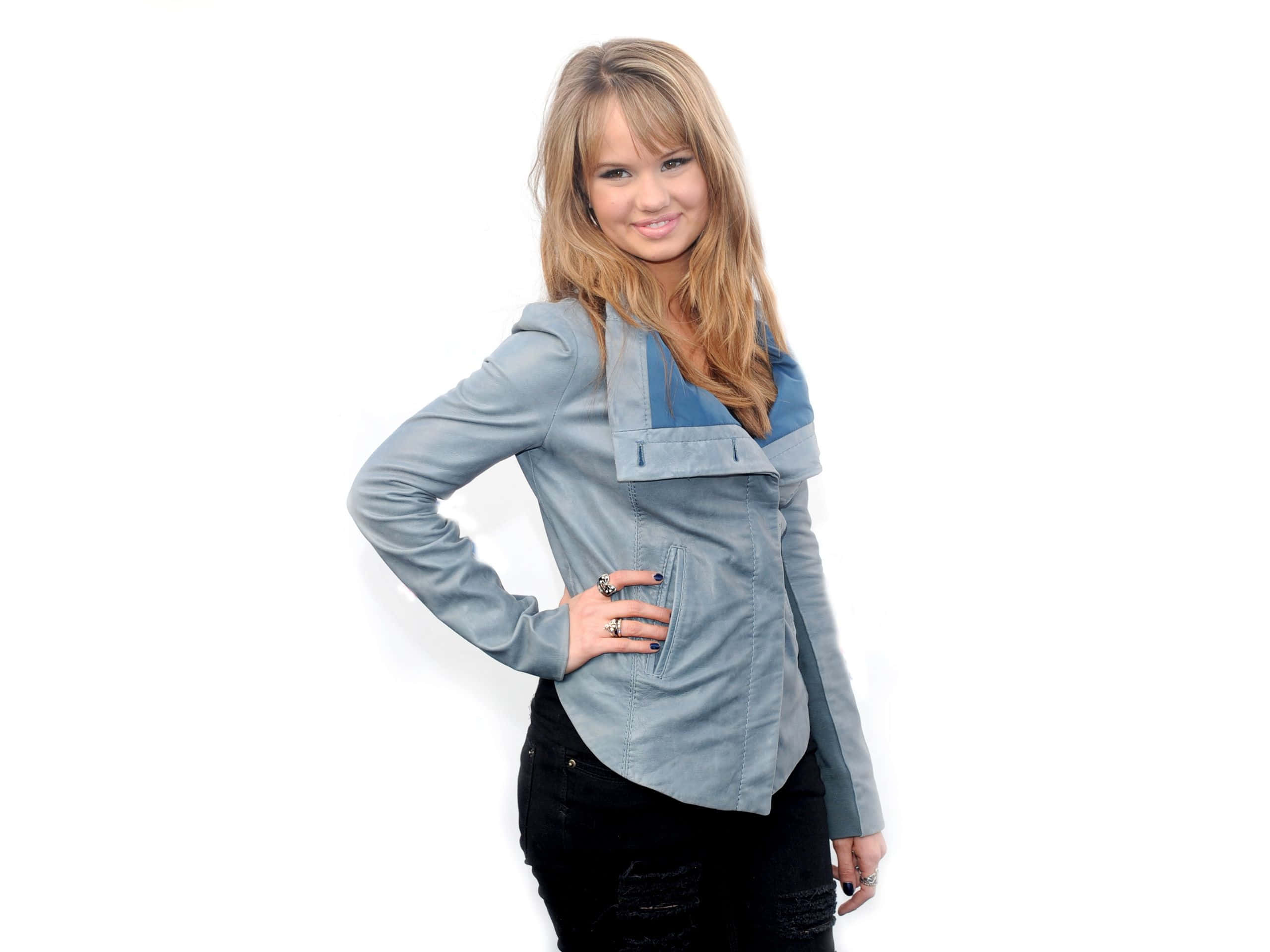 Debby Ryan, punk-rock look, light blue jacket, 2K Desktop Wallpaper
