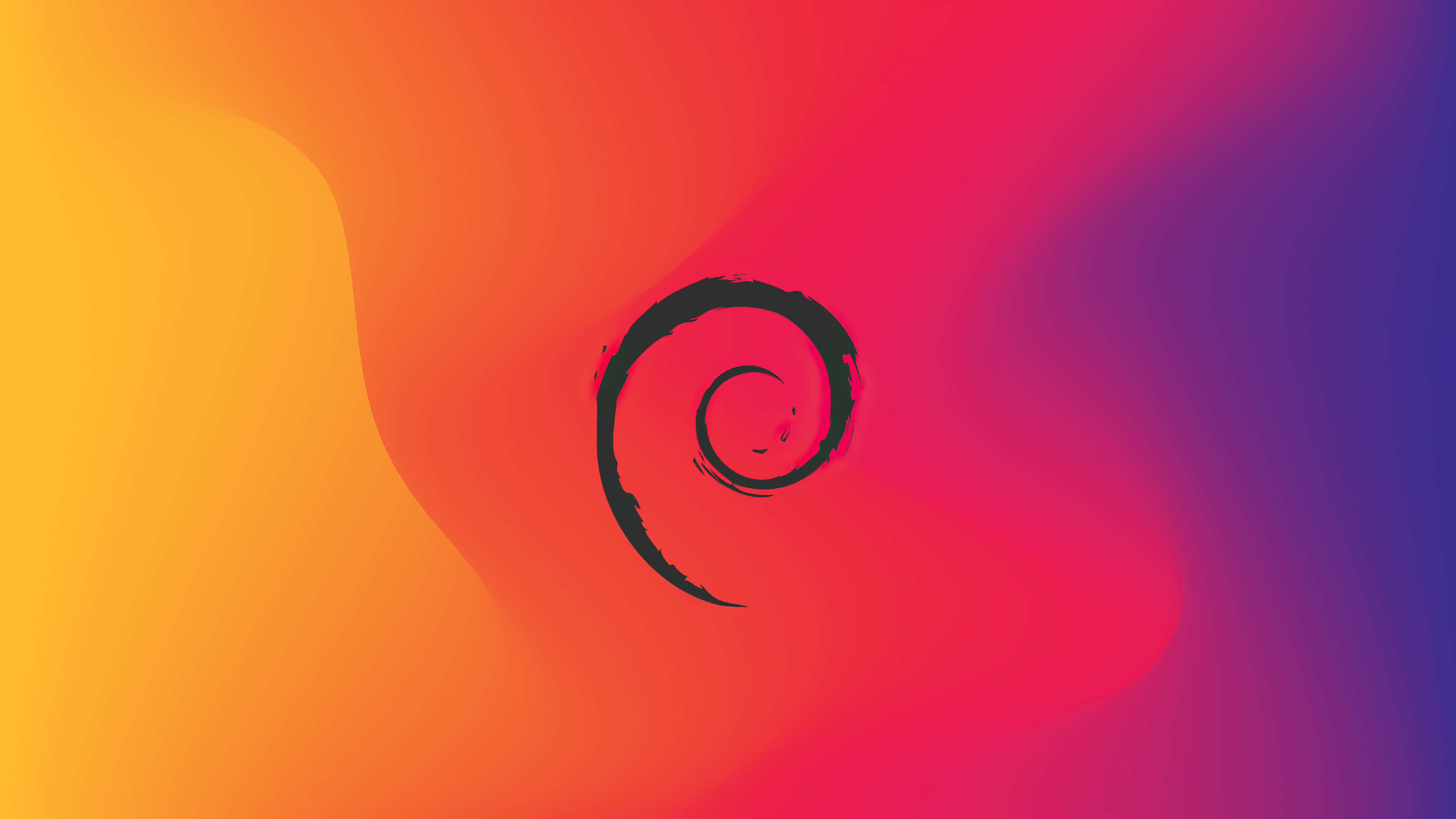 Debian, black spiral logo, vibrant gradient background, 4K Desktop Wallpaper