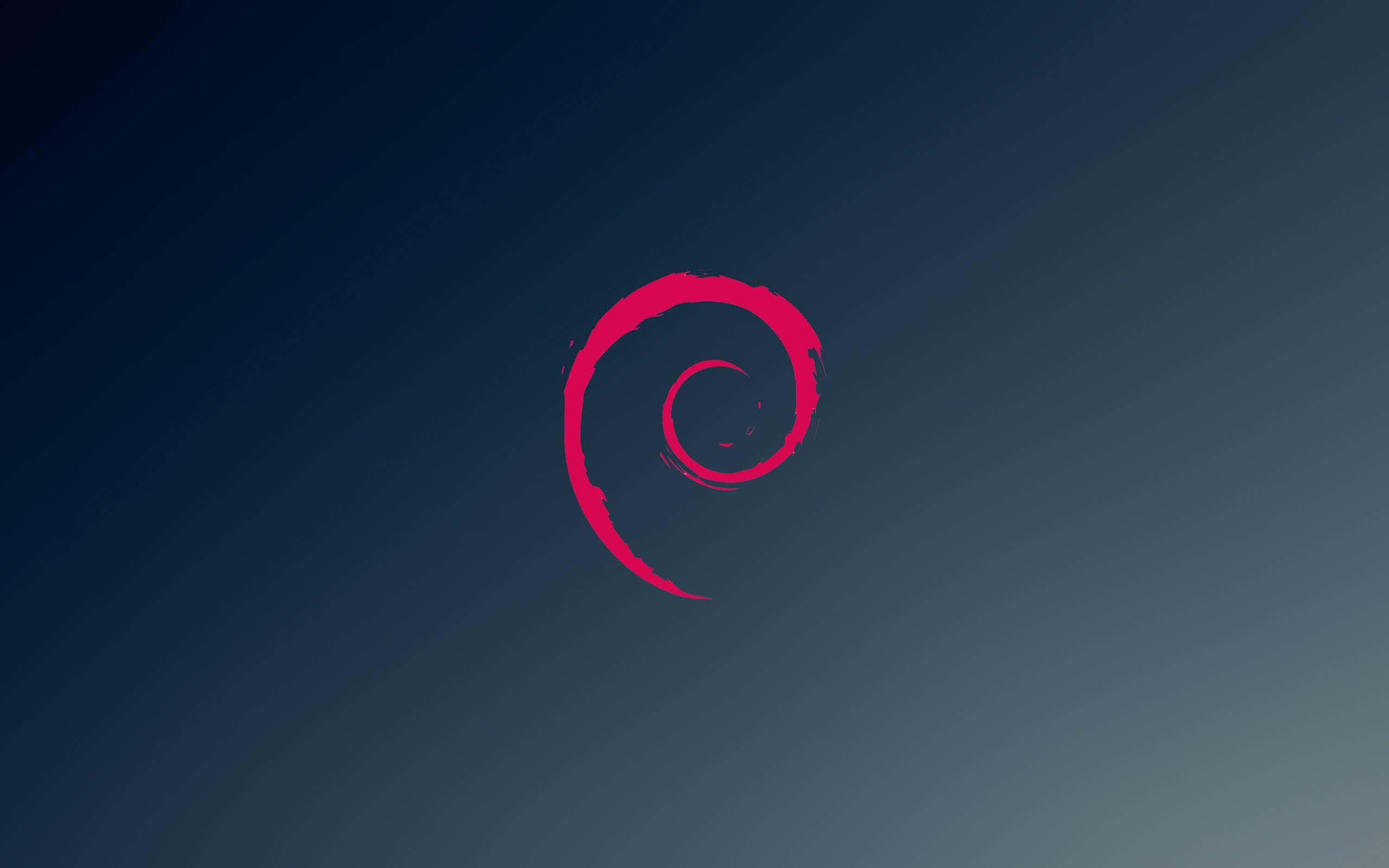 Debian, pink spiral logo, gradient blue background, 2K Desktop Wallpaper