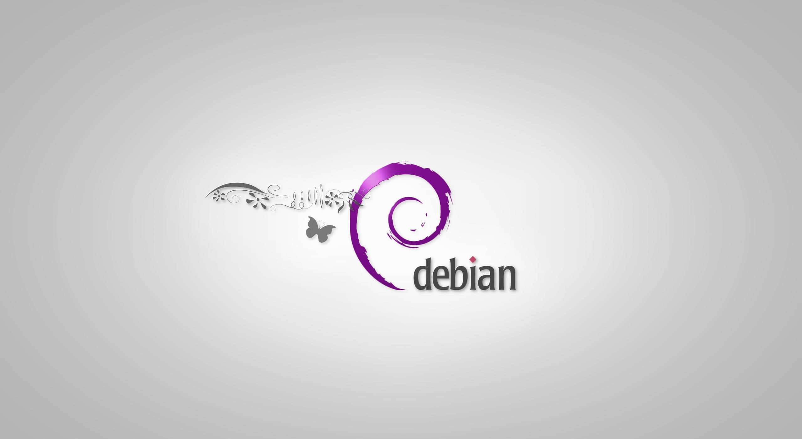 Debian, purple swirl, butterfly, 2K Desktop Wallpaper