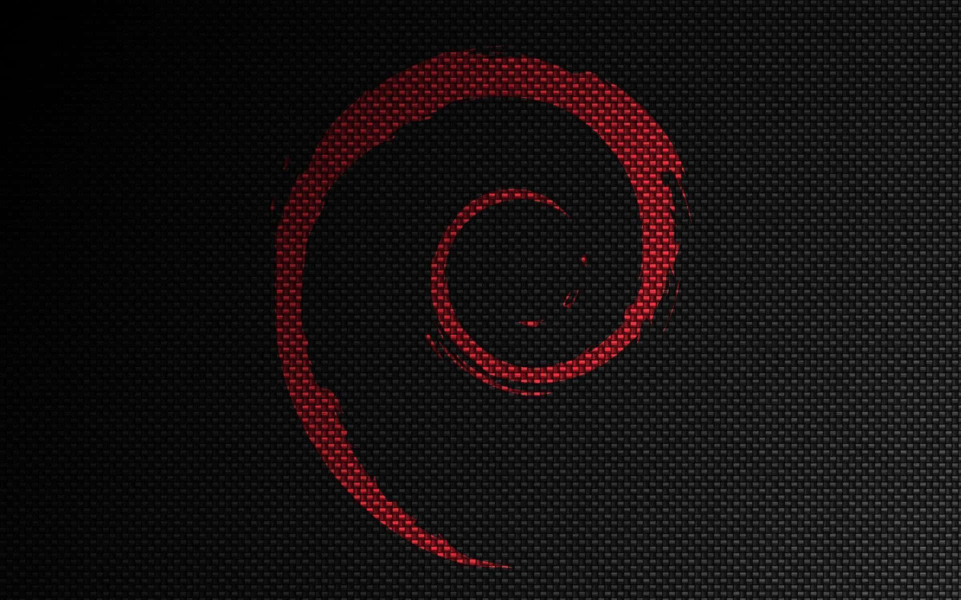 Debian, red spiral logo, textured black carbon fiber background, Full HD Desktop Wallpaper