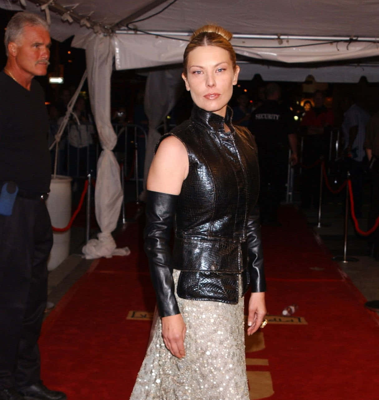Deborah Kara Unger, red carpet, black leather vest, HD Phone Wallpaper