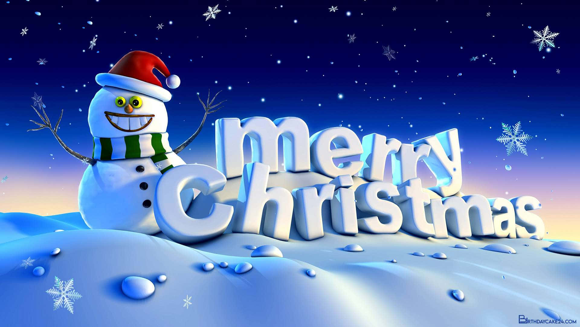 snowman, red hat, green scarf, Full HD Desktop Wallpaper