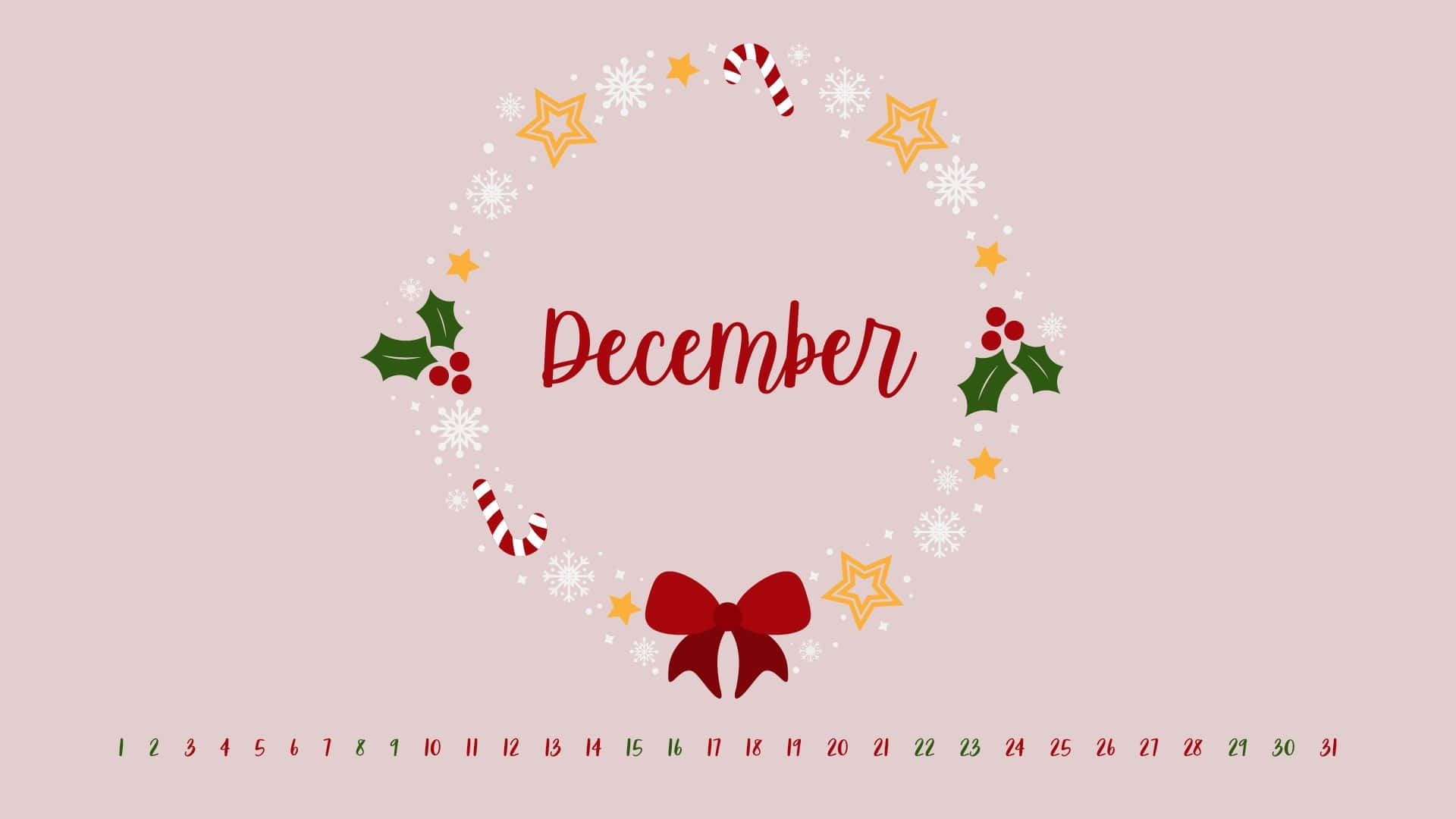 December Holiday Calendar, wreath, holly berries, Full HD Desktop Wallpaper