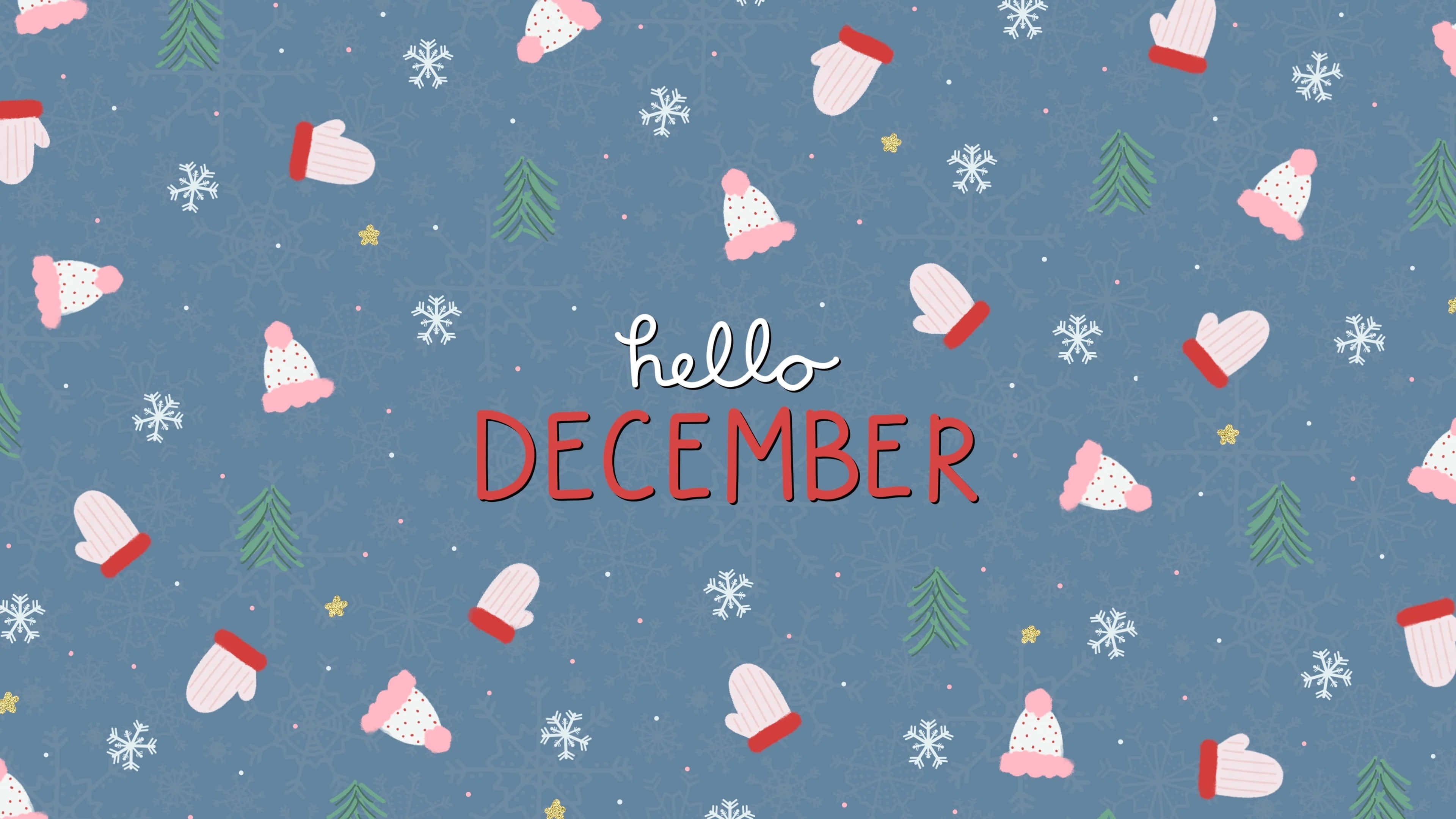 Hello December, winter pattern, blue wallpaper, 4K Desktop Wallpaper