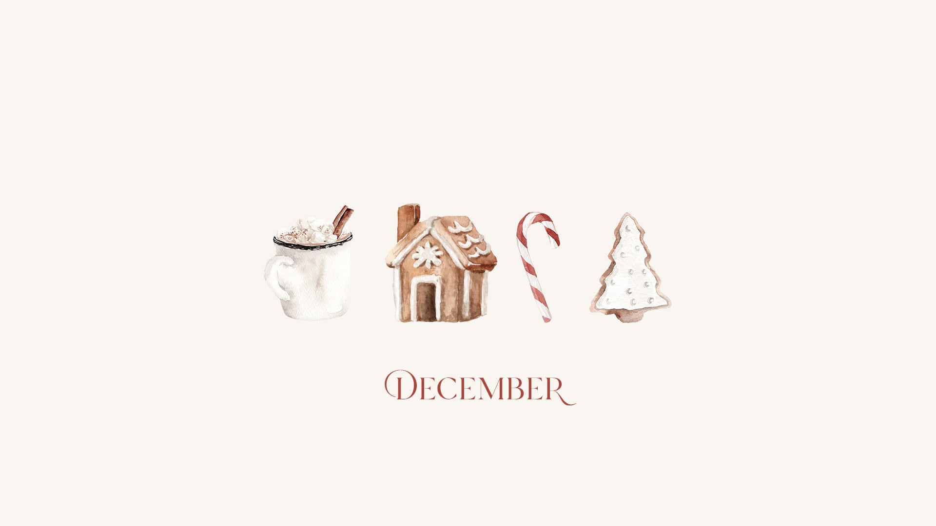 December Holiday Theme, hot cocoa mug, gingerbread house, Full HD Desktop Wallpaper