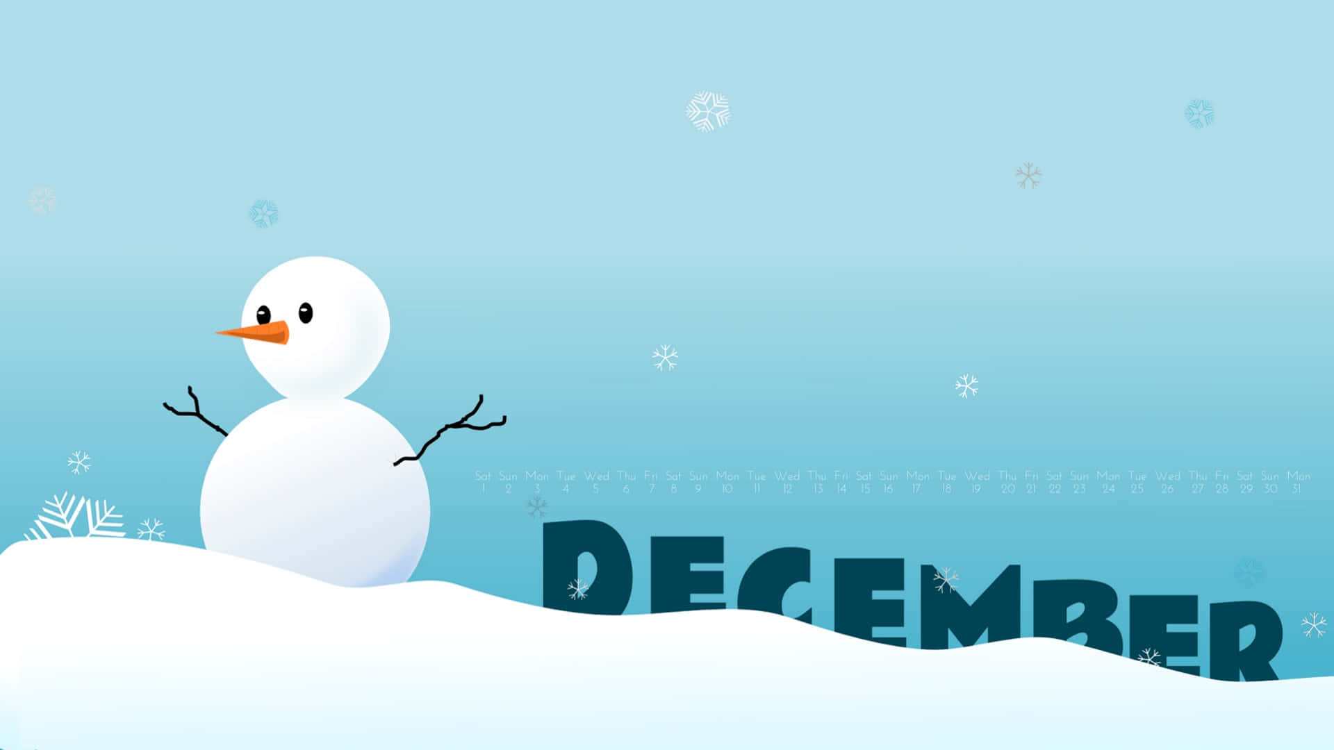 snowman, carrot nose, twig arms, Full HD Desktop Wallpaper