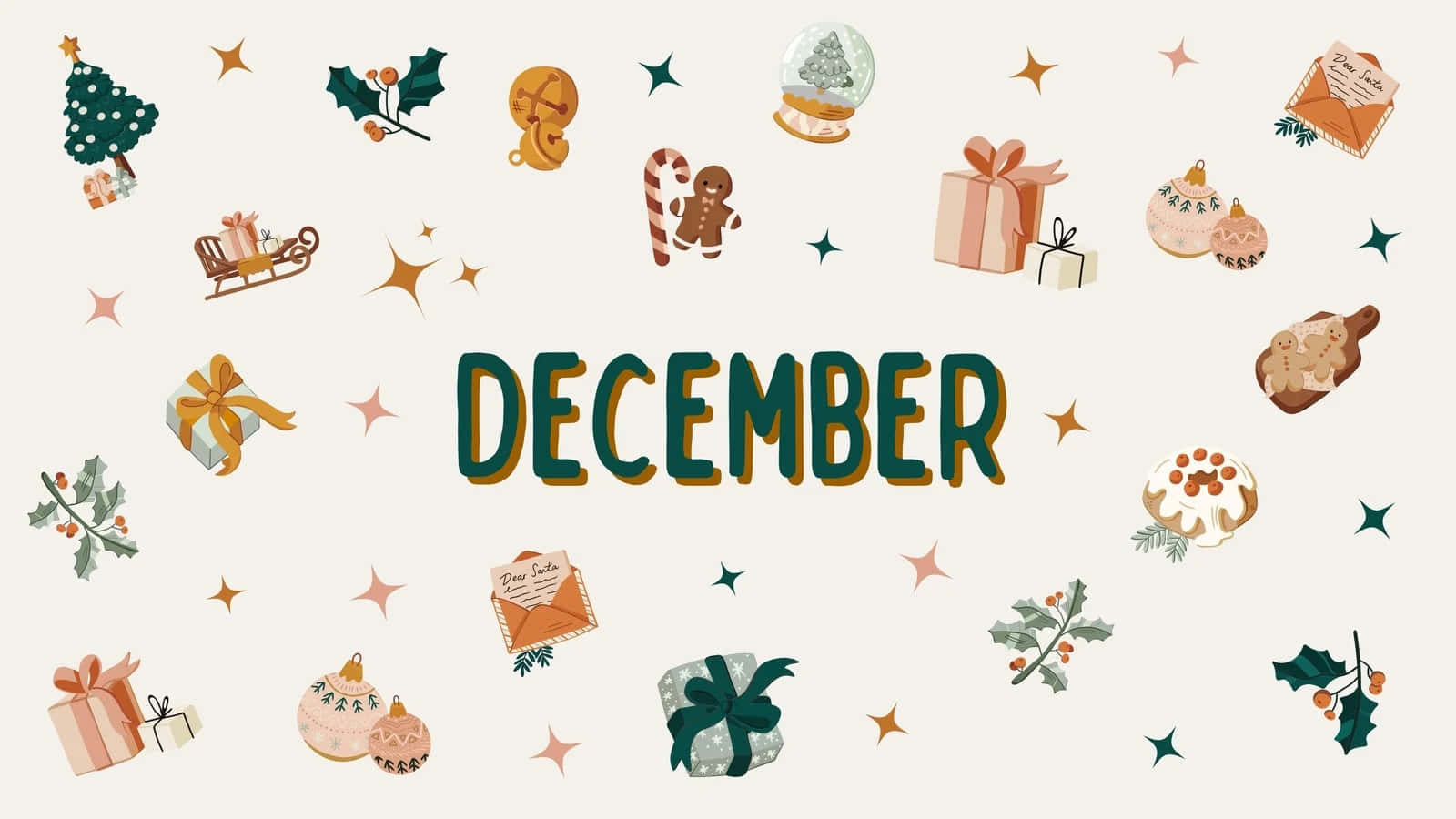 December Holiday Theme, festive icons, trees, HD Desktop Wallpaper