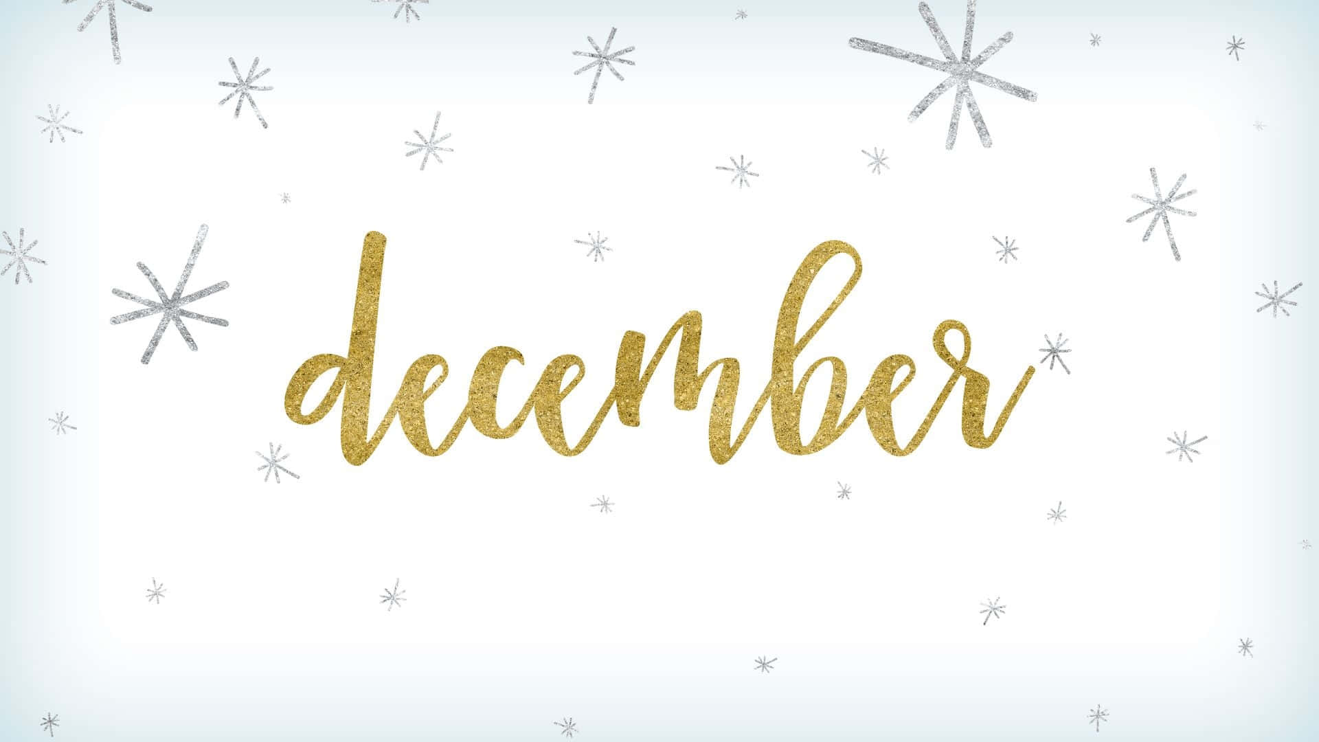 December, glittery gold script, silver snowflake graphics, Full HD Desktop Wallpaper