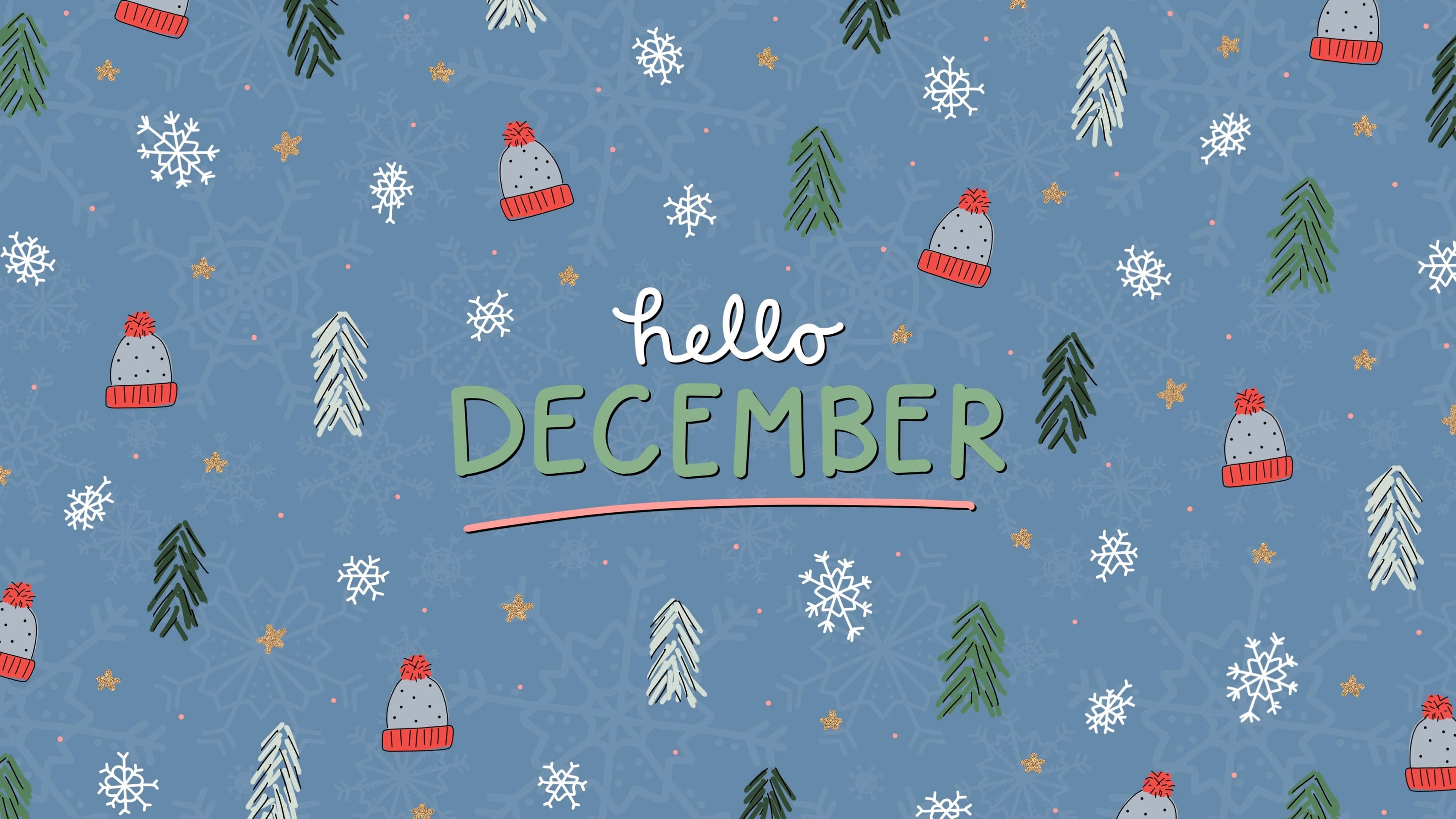 Hello December, winter pattern, snowflakes, 4K Desktop Wallpaper