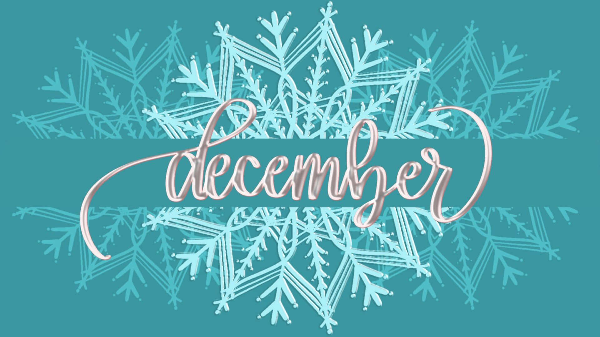 December, rose gold script, light blue snowflakes, Full HD Desktop Wallpaper