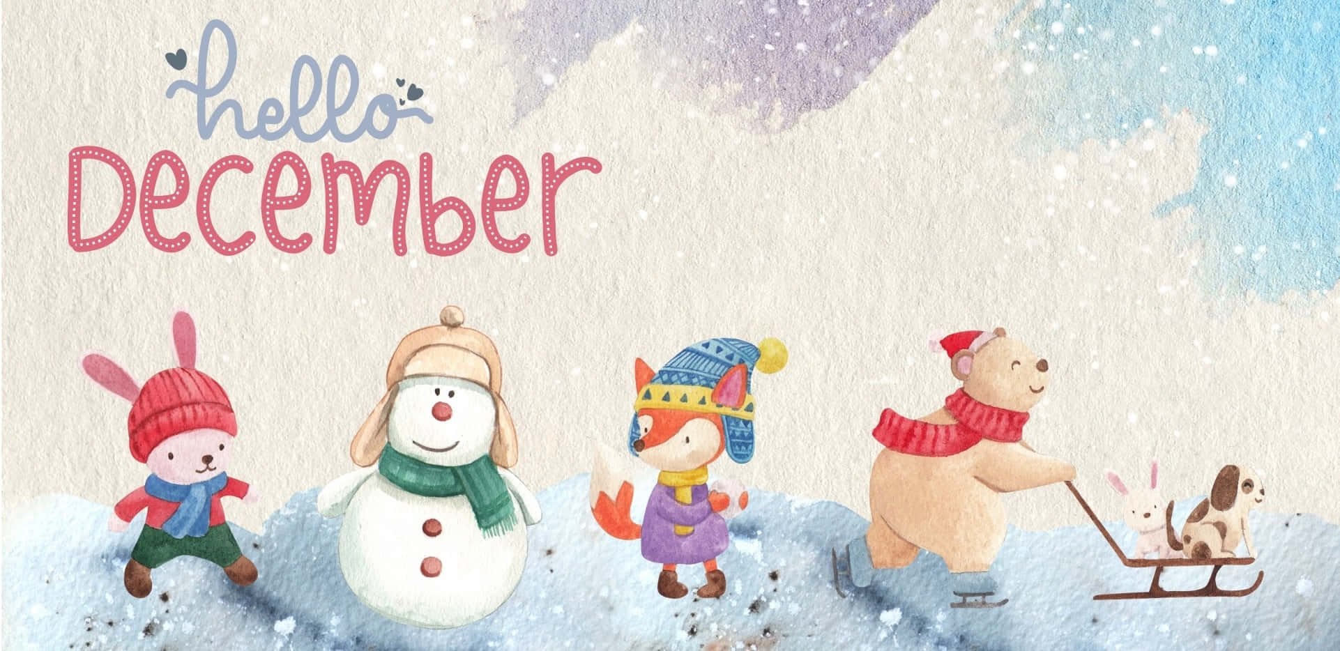 Hello December, snowman, fox, Full HD Desktop Wallpaper