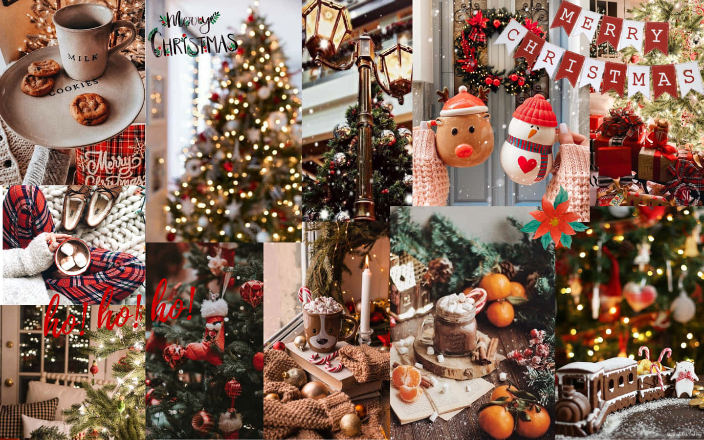 Christmas Collage Laptop, cozy Christmas scenes, decorated trees, HD Desktop Wallpaper