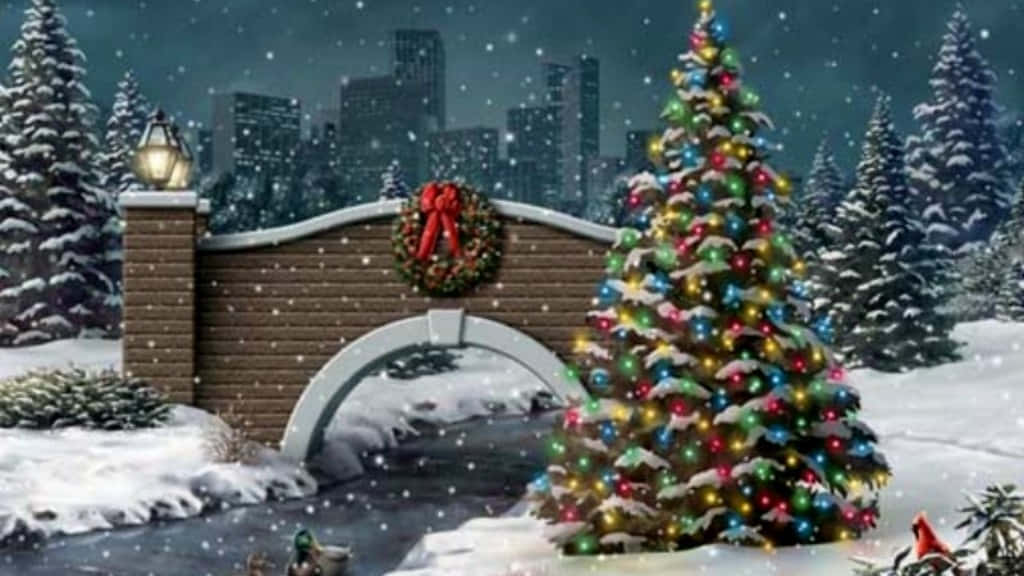 vintage Christmas desktop, Christmas tree, colorful lights, SD Desktop Wallpaper