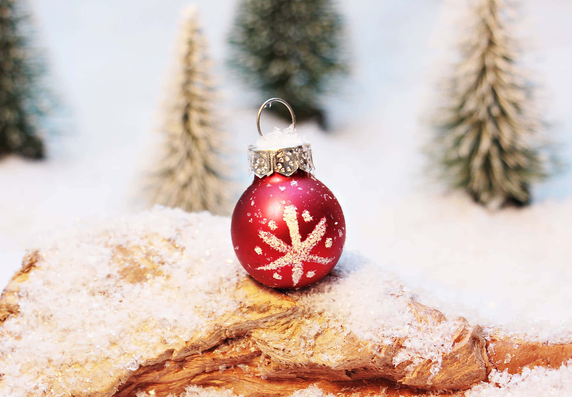 Winter Christmas, red Christmas ornament, white snowflake design, Full HD Desktop Wallpaper
