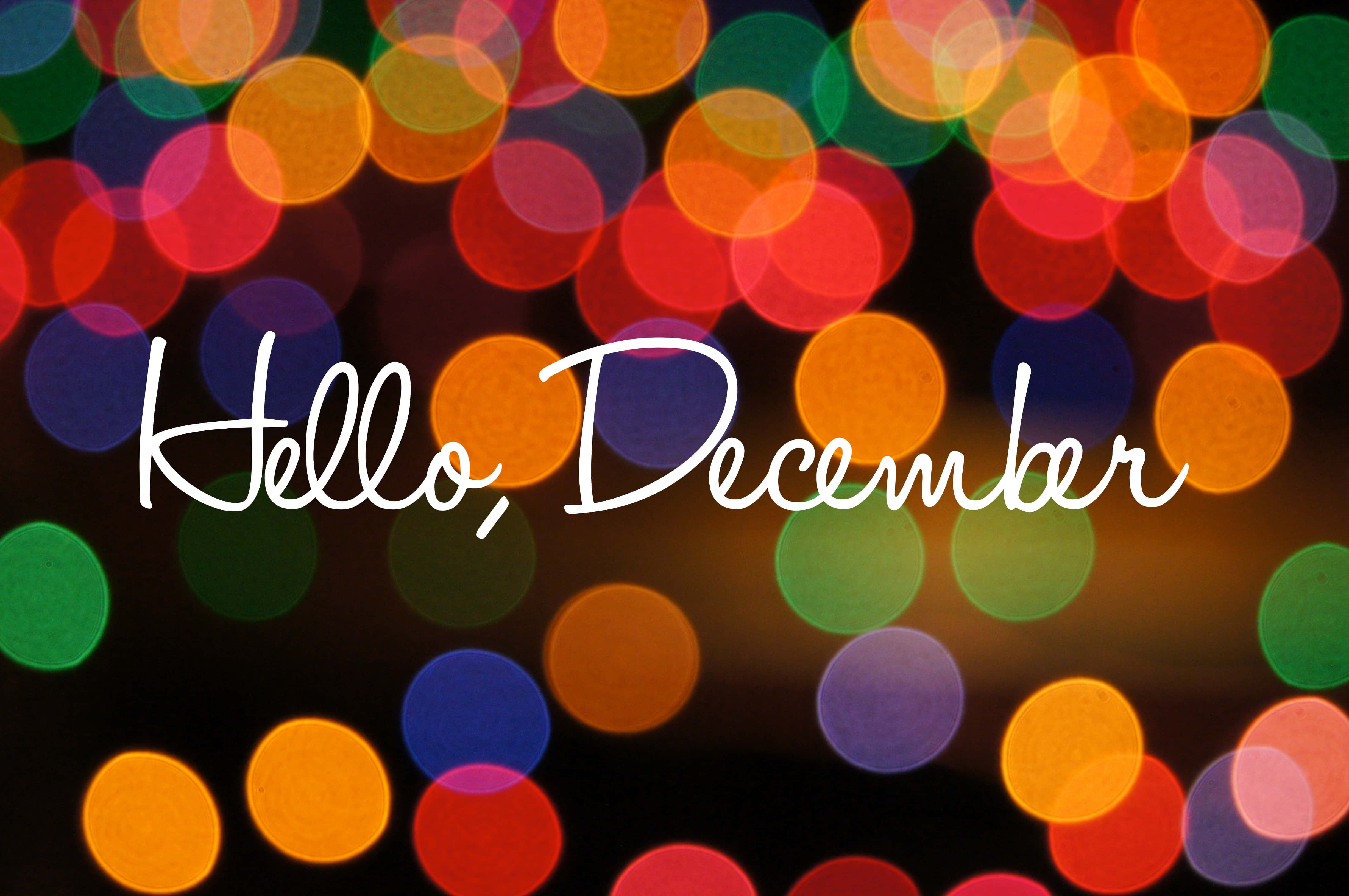 hello december, bokeh lights, red orange green blue, 4K Desktop Wallpaper