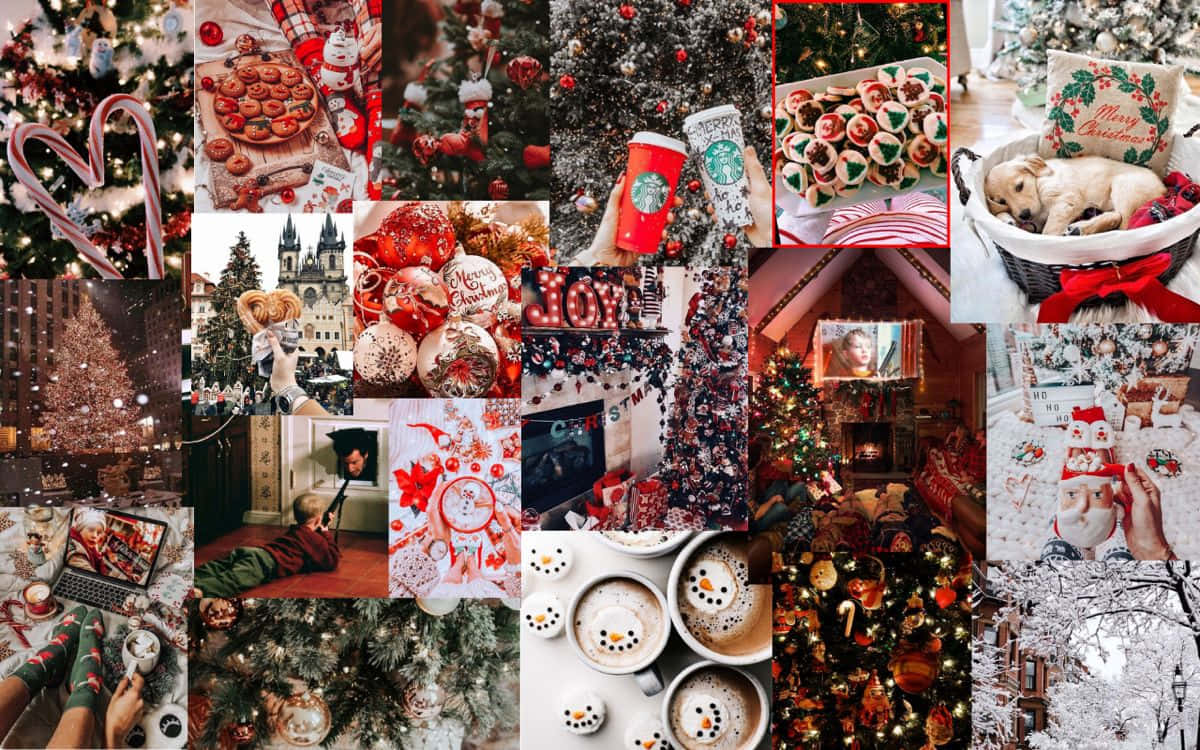Christmas Collage Laptop, Christmas scenes, decorated trees, SD Desktop Wallpaper