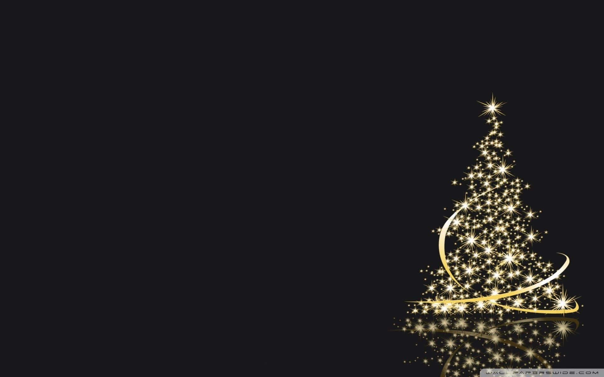 Aesthetic Christmas Laptop, golden Christmas tree, stars, Full HD Desktop Wallpaper