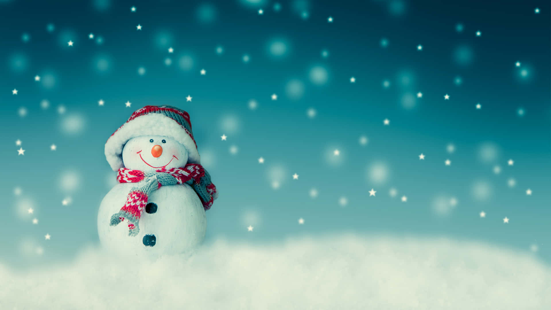 snowman, red hat, scarf, Full HD Desktop Wallpaper