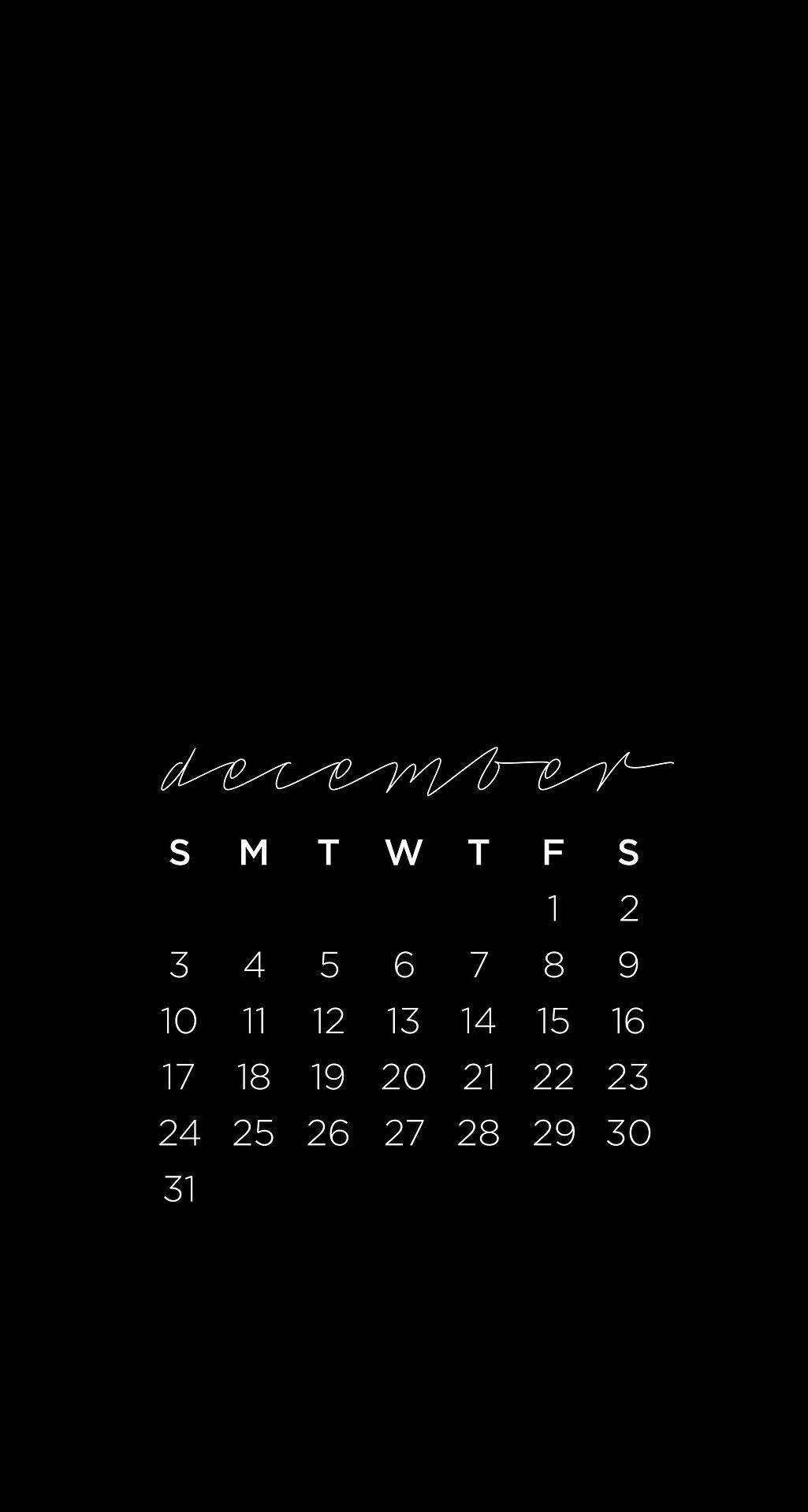 December, minimalist, black calendar, Full HD Phone Wallpaper
