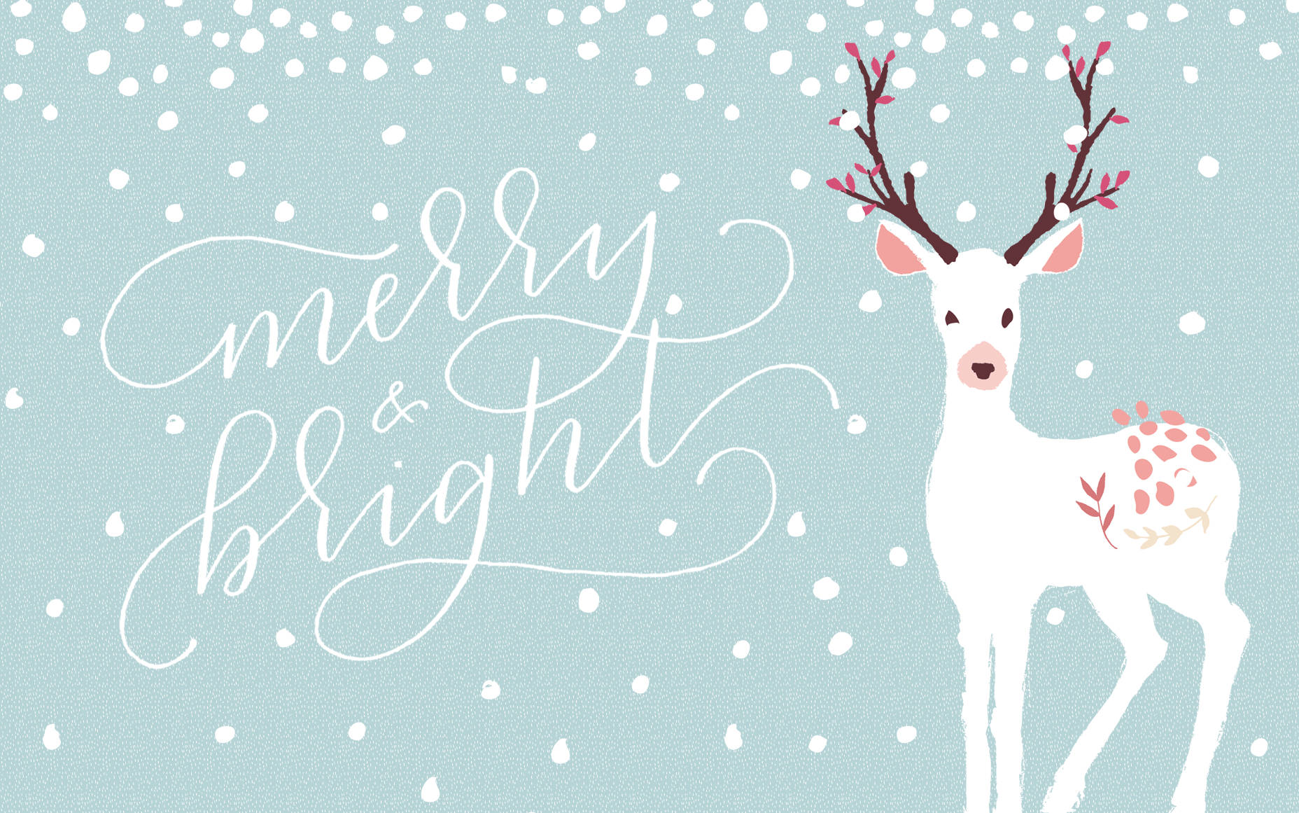 December, merry & bright, white deer, HD Desktop Wallpaper