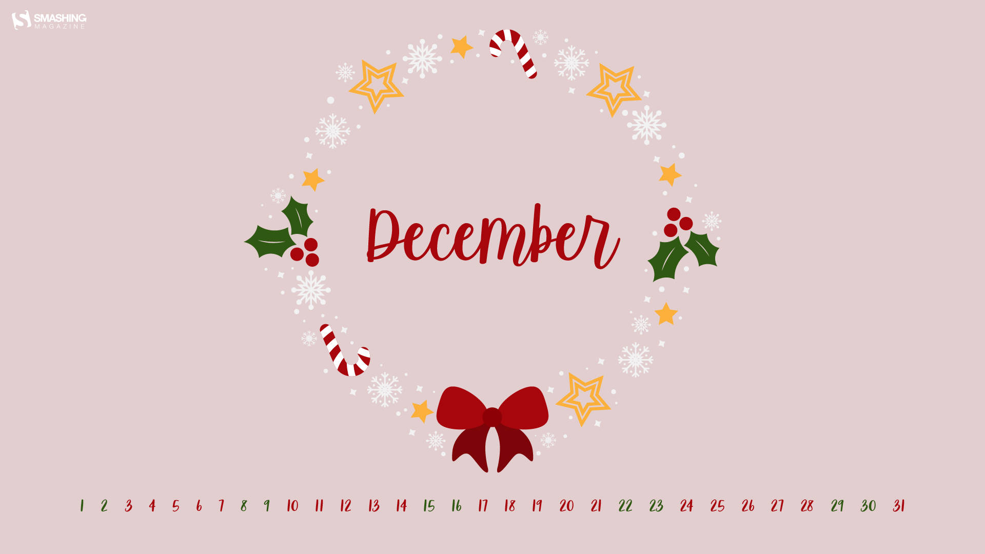 December, pink December wreath, holly berries, Full HD Desktop Wallpaper