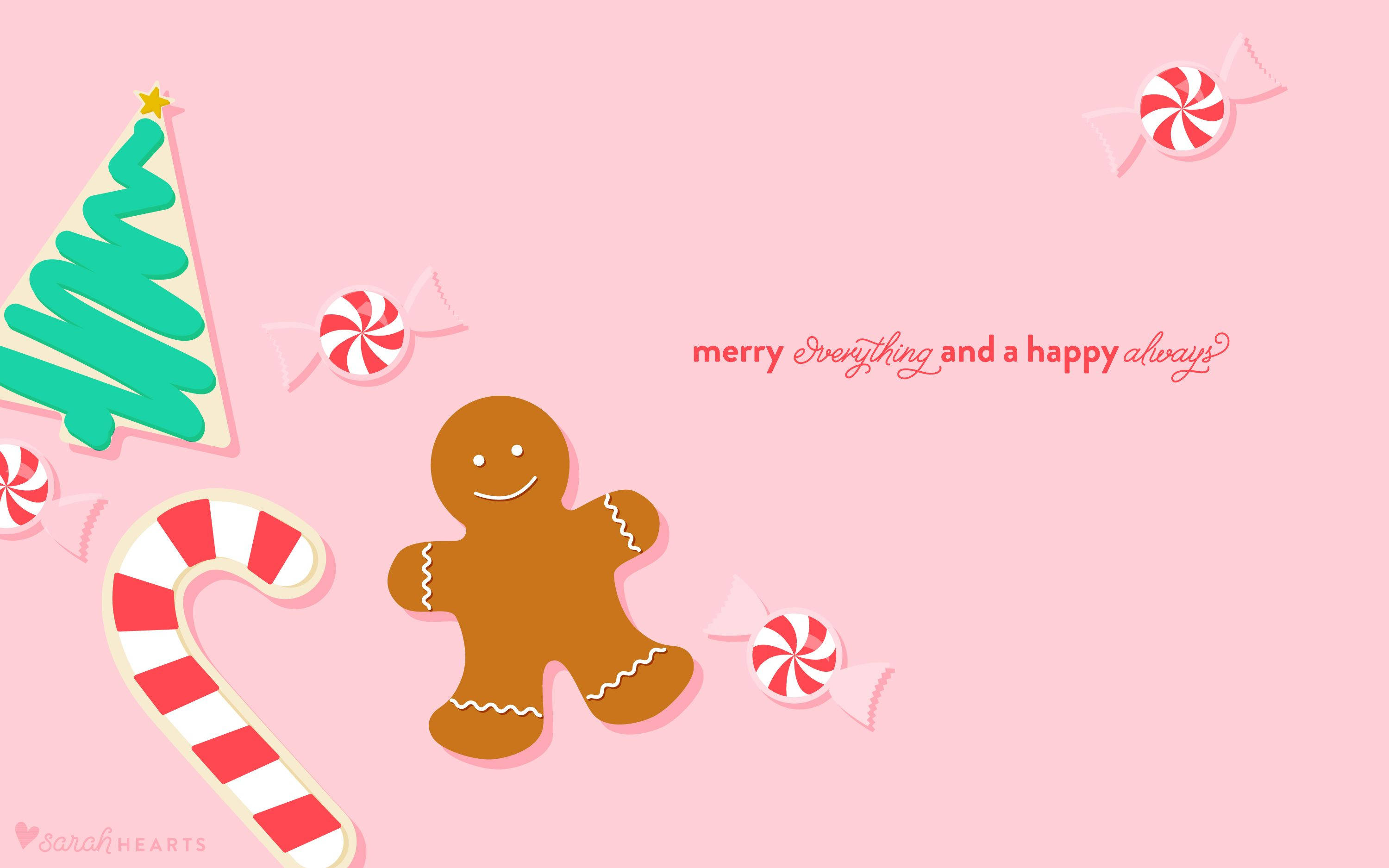 December, gingerbread man, candy canes, 2K Desktop Wallpaper