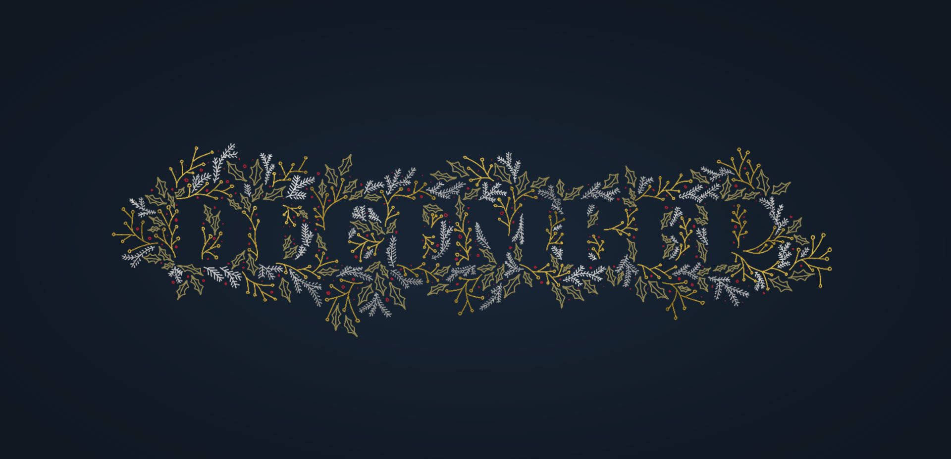 DECEMBER, golden holly branches, silver holly branches, Full HD Desktop Wallpaper