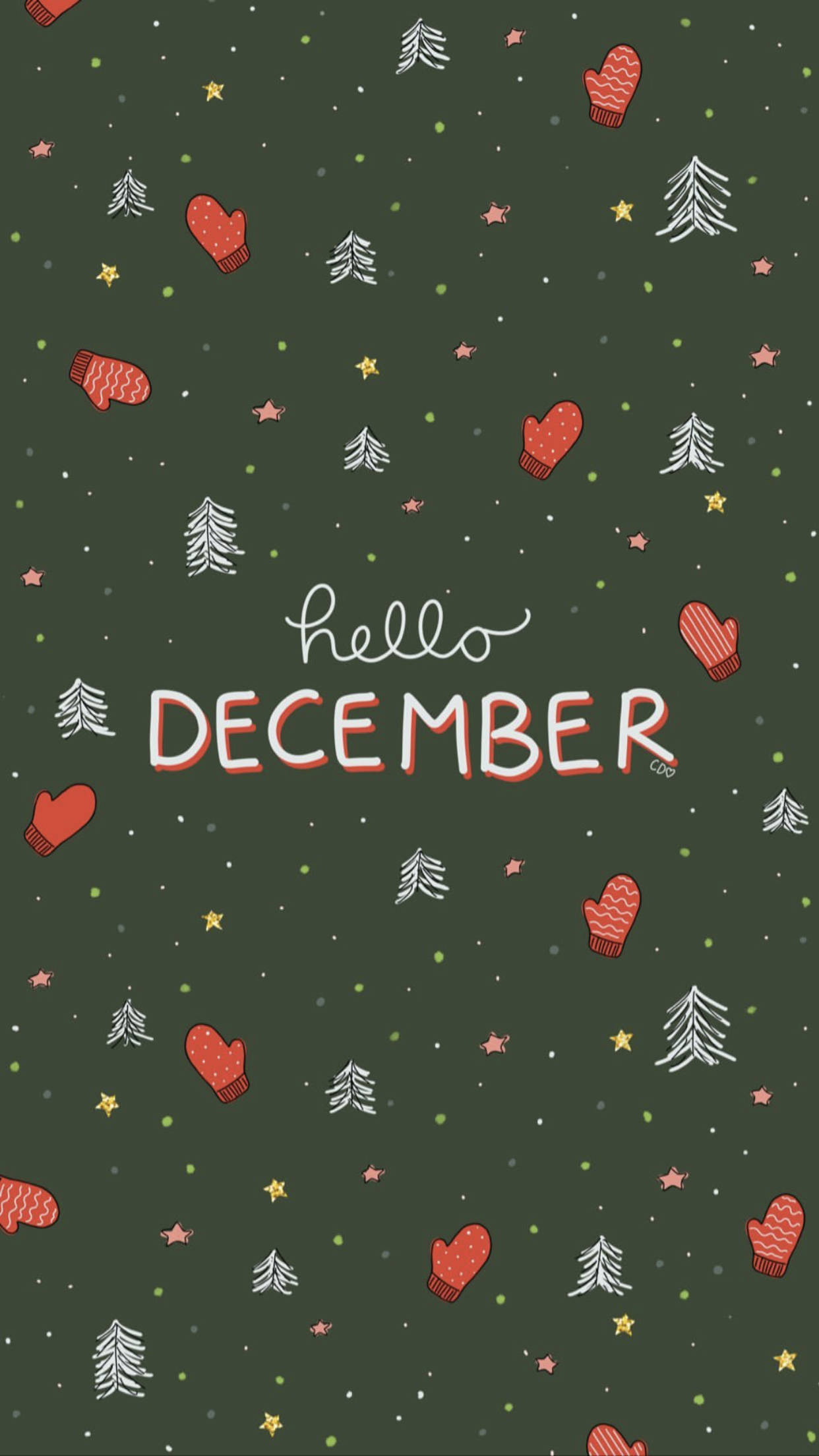 Hello December, green, red mittens, Full HD Phone Wallpaper