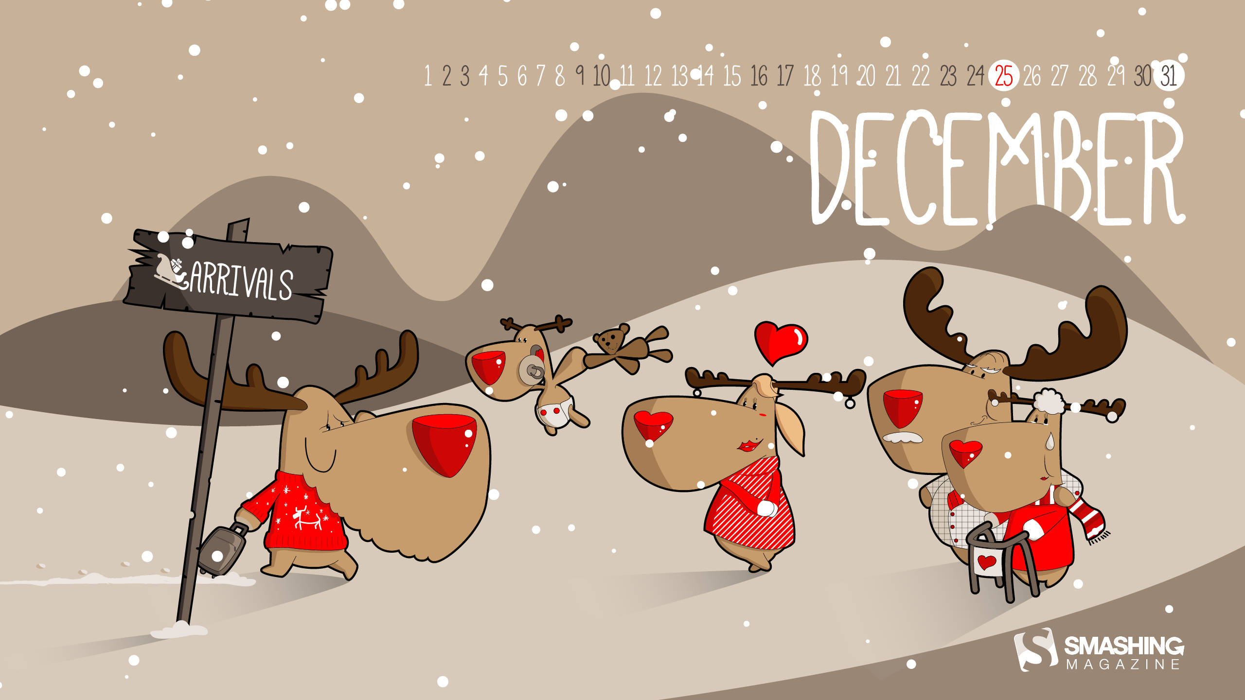 December, reindeer, red sweaters, 2K Desktop Wallpaper