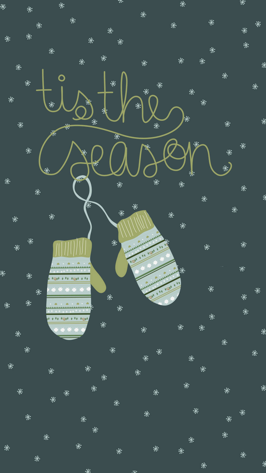 December, tis the season, green patterned mittens, Full HD Phone Wallpaper