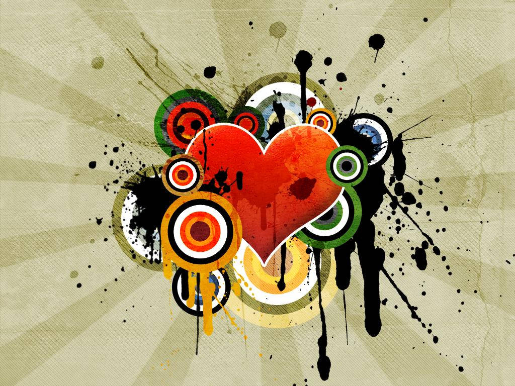 heart, art deco, vibrant red, SD Desktop Wallpaper