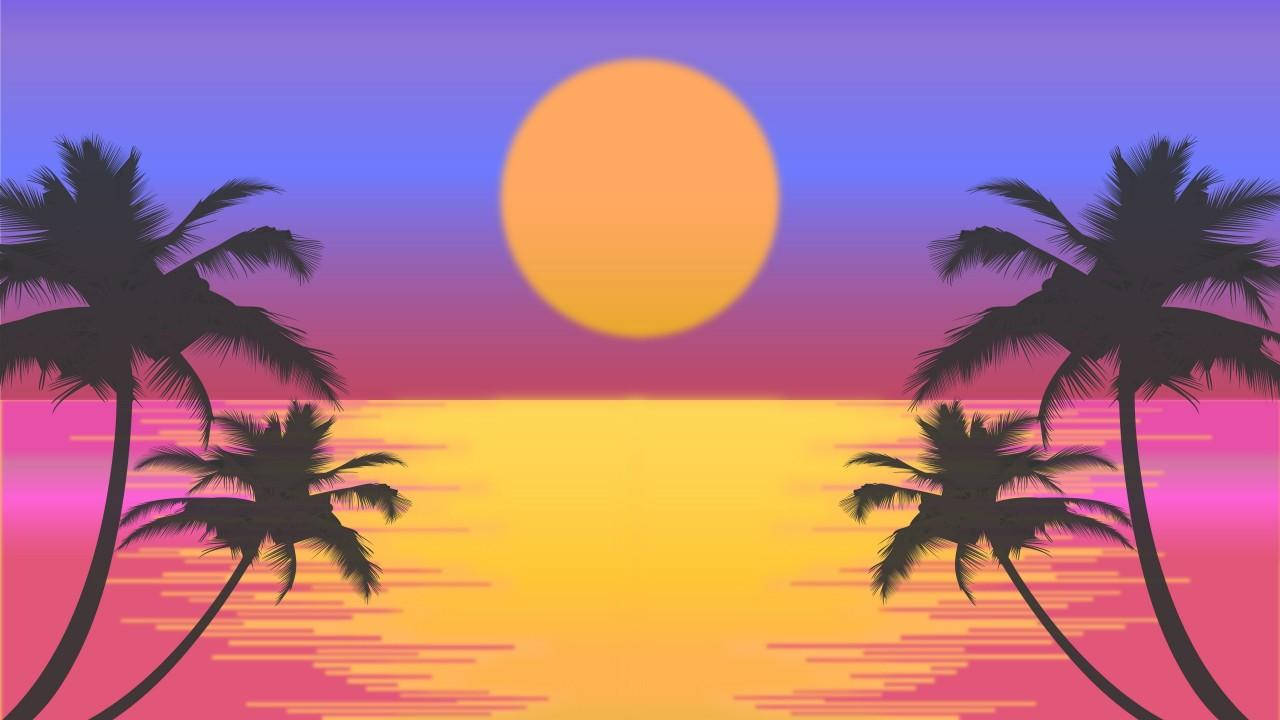 Sunset, Beach, Art Deco, HD Desktop Wallpaper