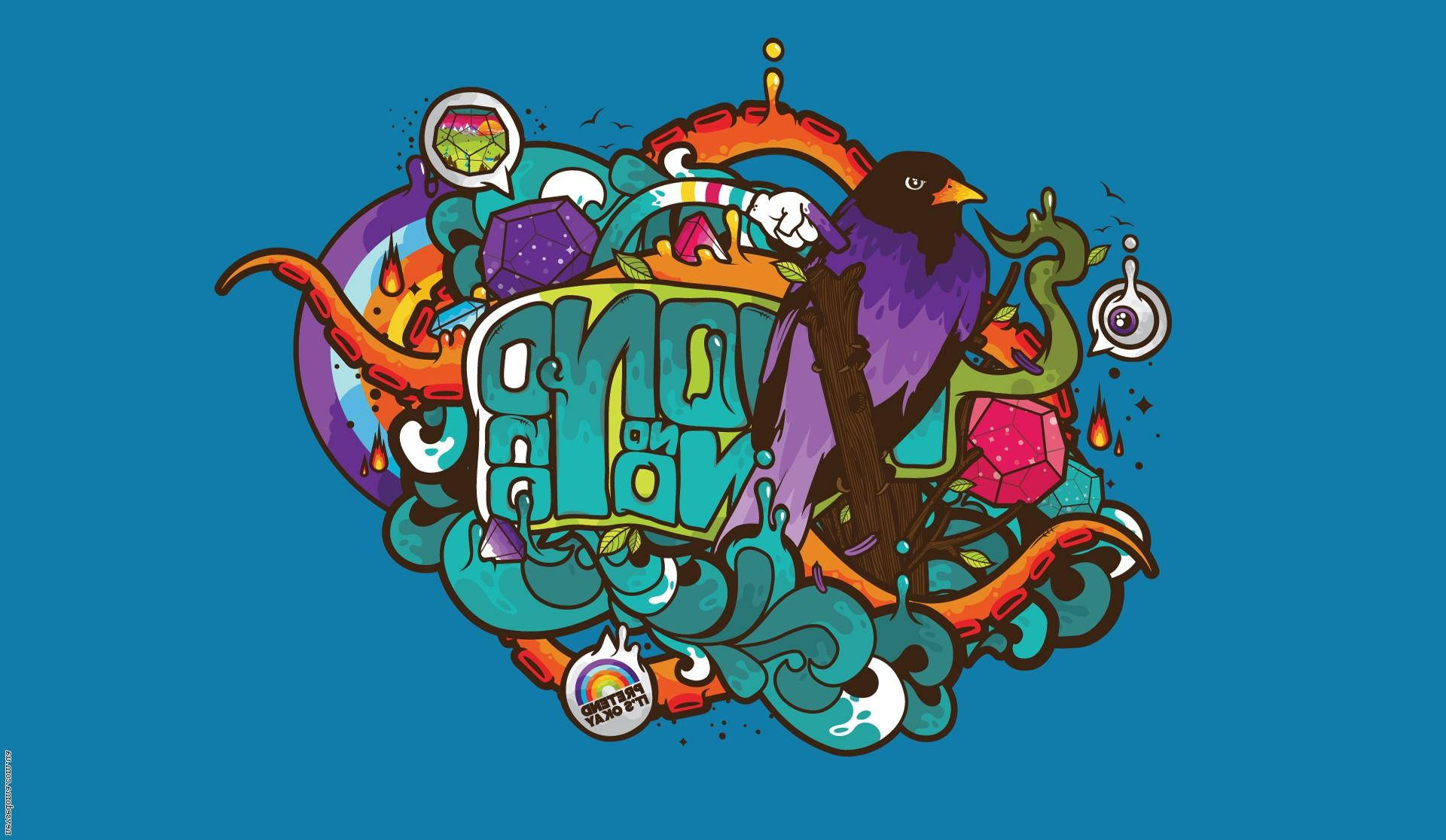 Art Deco, purple bird, staff, Full HD Desktop Wallpaper
