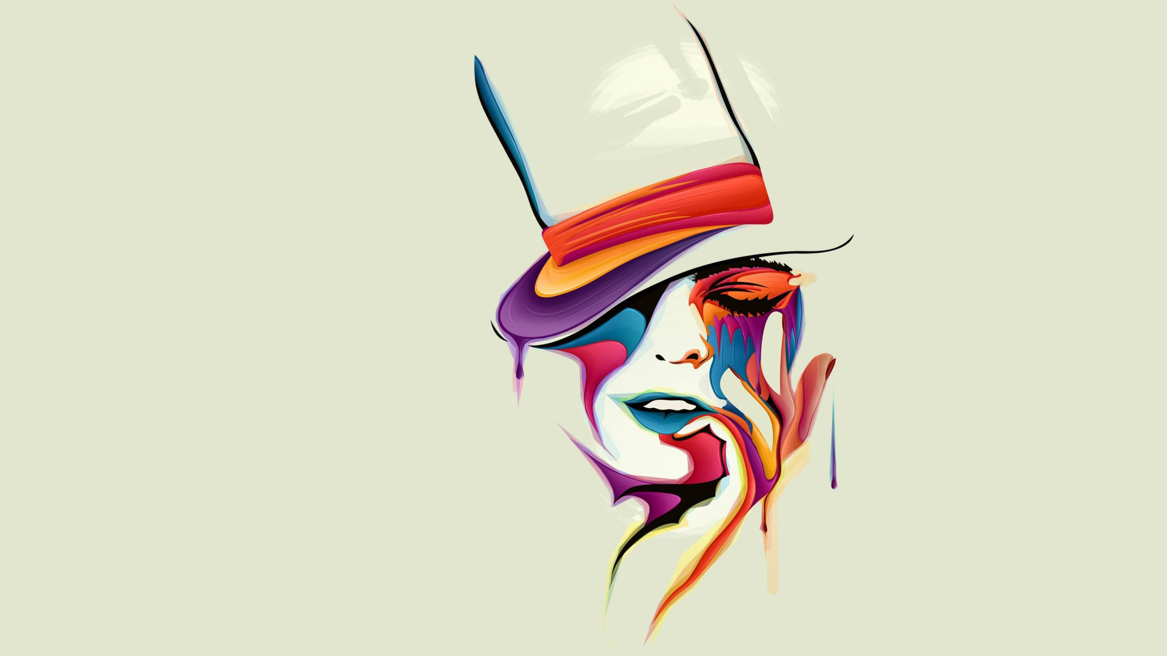 Woman On Hat Art Deco, abstract illustration, woman's face, 4K Desktop Wallpaper