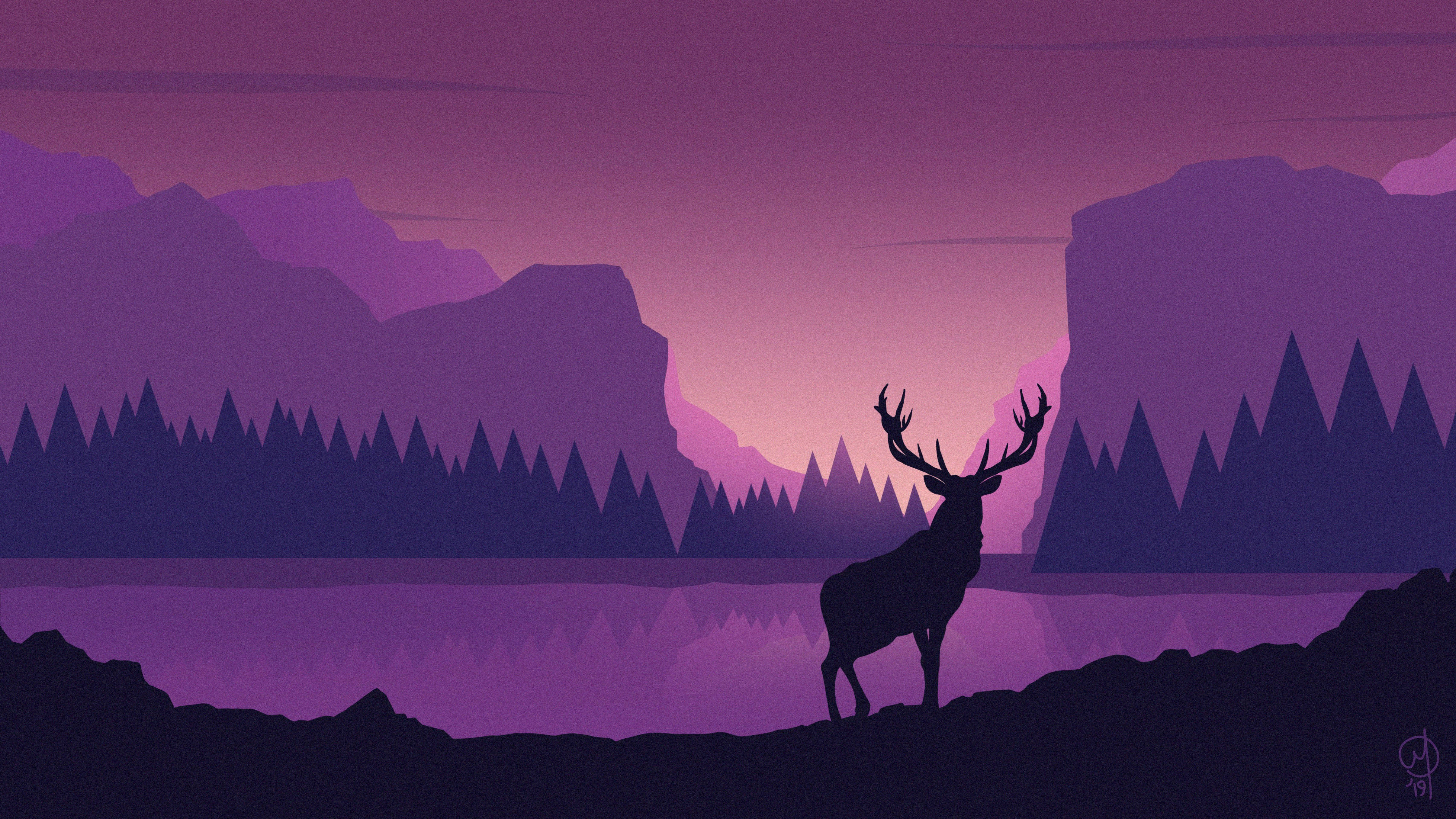 purple caribou, art deco, twilight, 5K Desktop Wallpaper