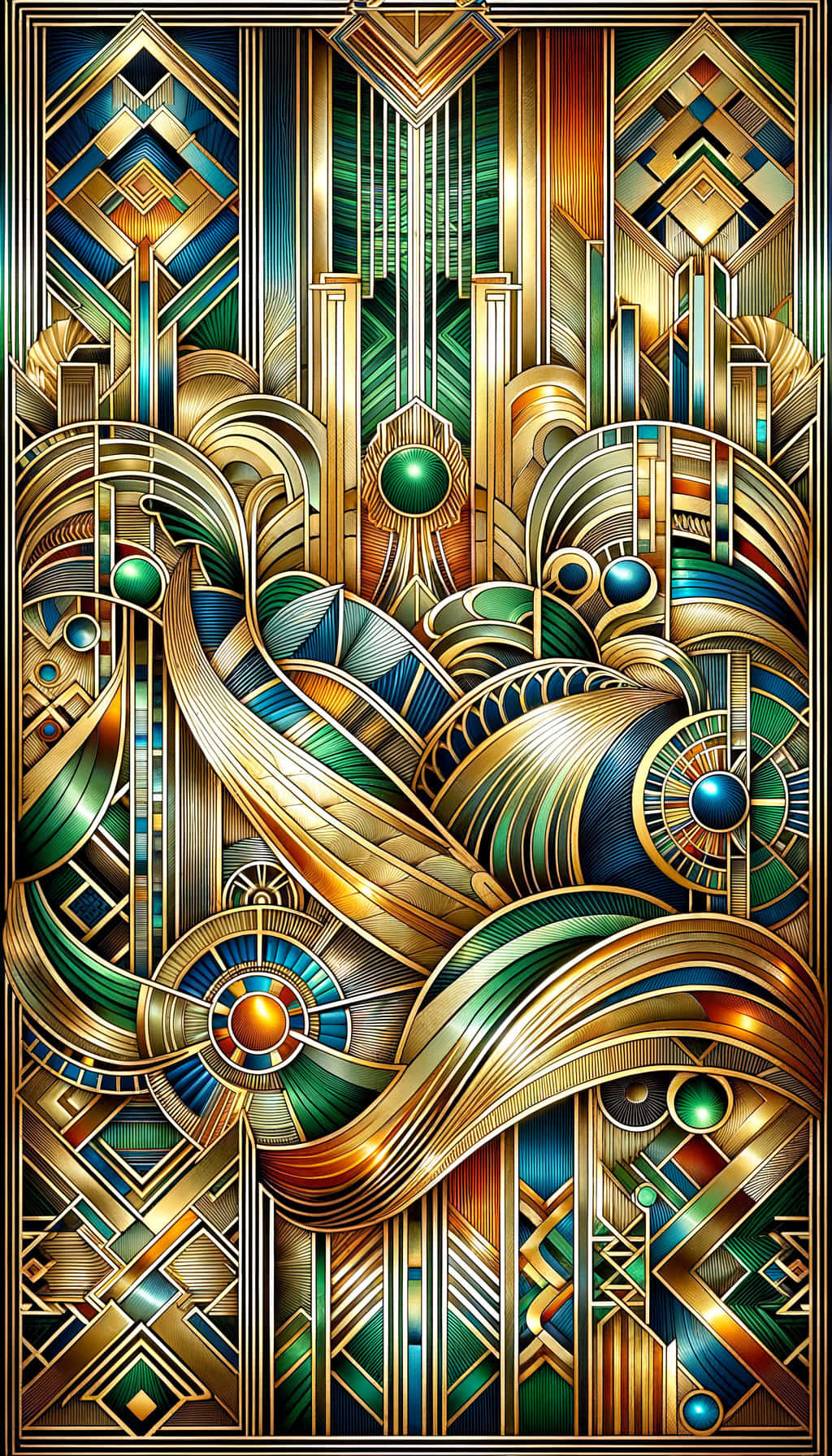 Art Deco, golden geometric patterns, teal, HD Phone Wallpaper