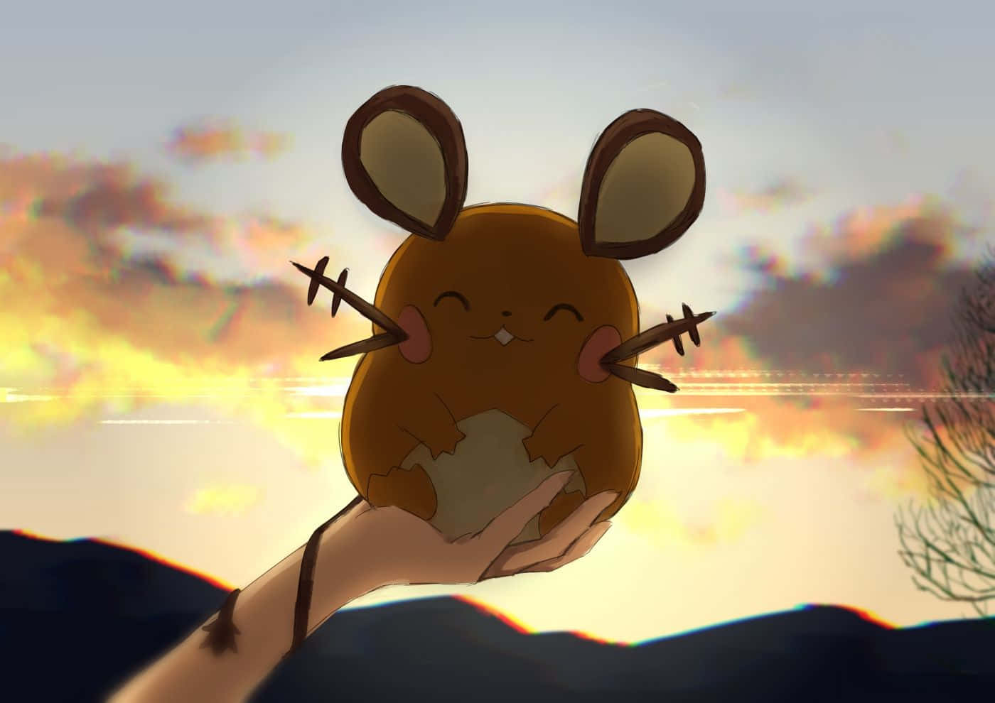 Dedenne, orange sunset, warm sunset sky, HD Desktop Wallpaper