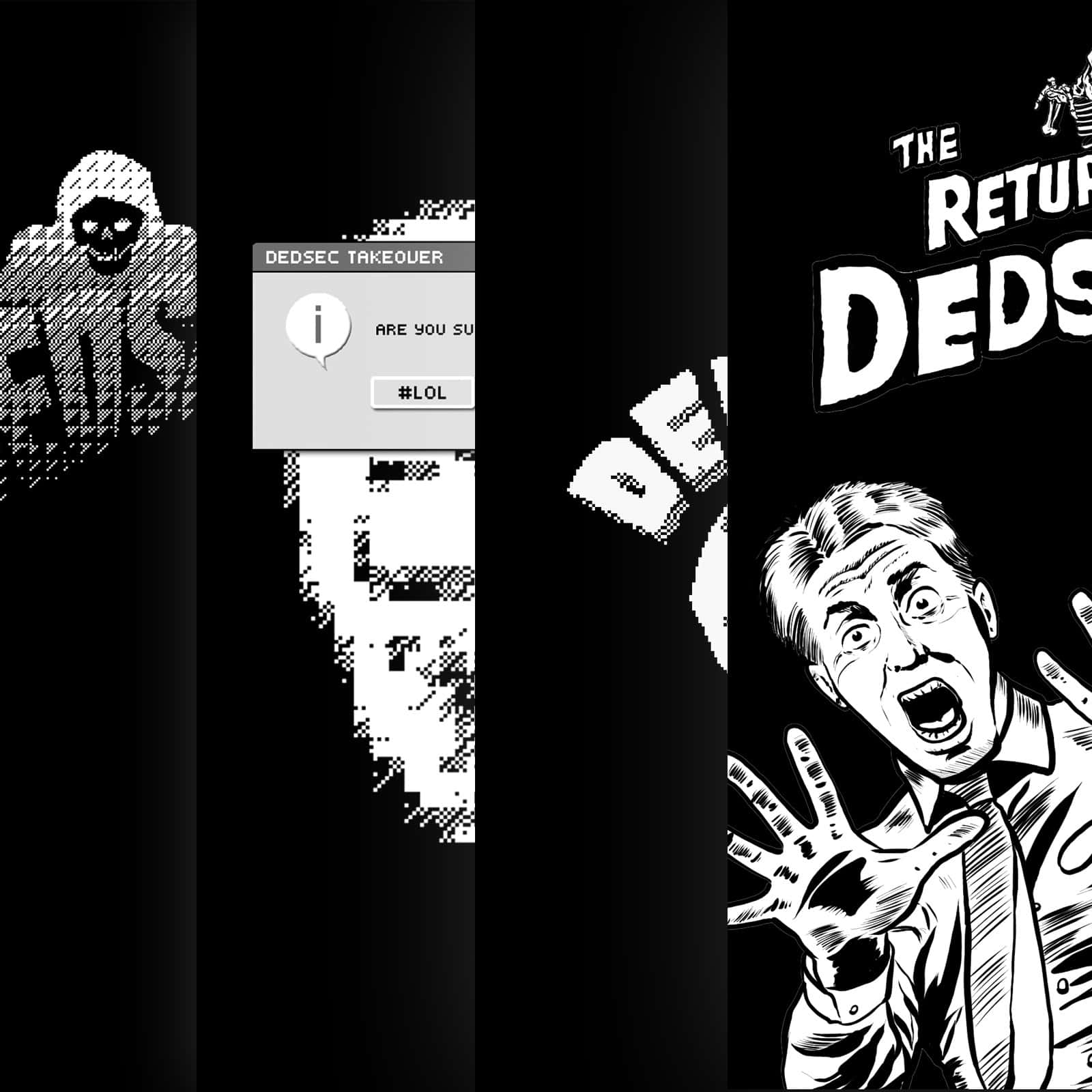 Dedsec, black and white comic book style, screaming man, HD Desktop Wallpaper
