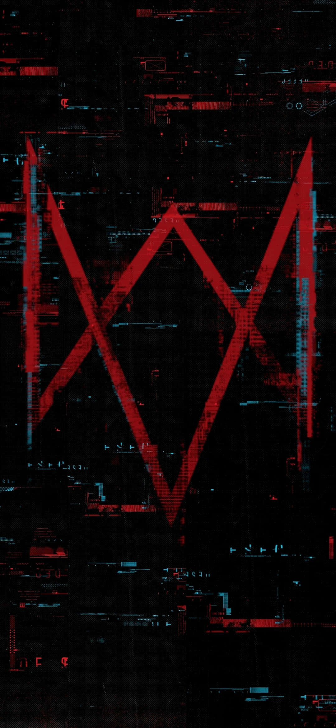 Dedsec, red geometric symbol, dark background, Full HD Phone Wallpaper