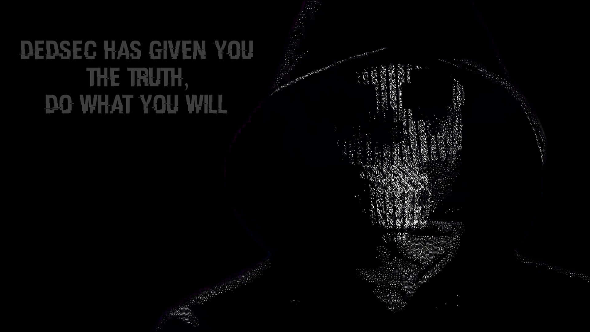 Dedsec, pixelated skull face, black background, Full HD Desktop Wallpaper